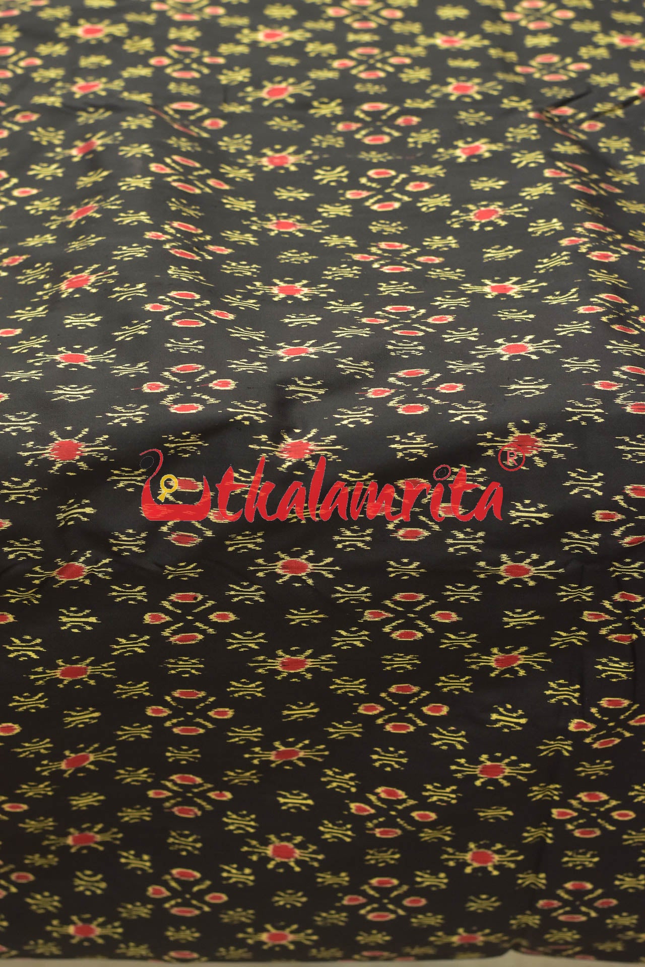 Black Red Star Flower Sambalpuri Silk (Fabric)