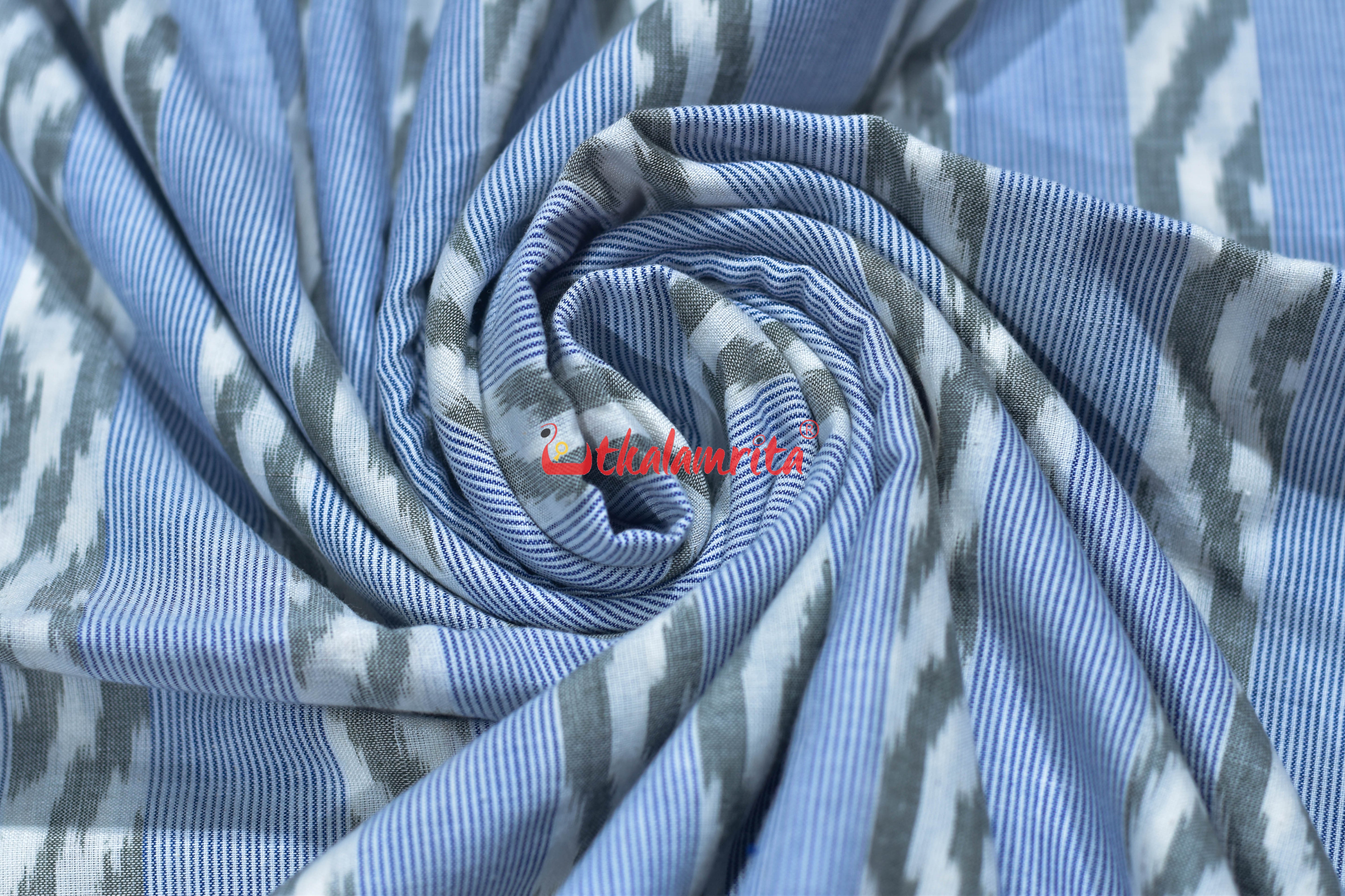White Blue Lahari Lines Cotton (Fabric)
