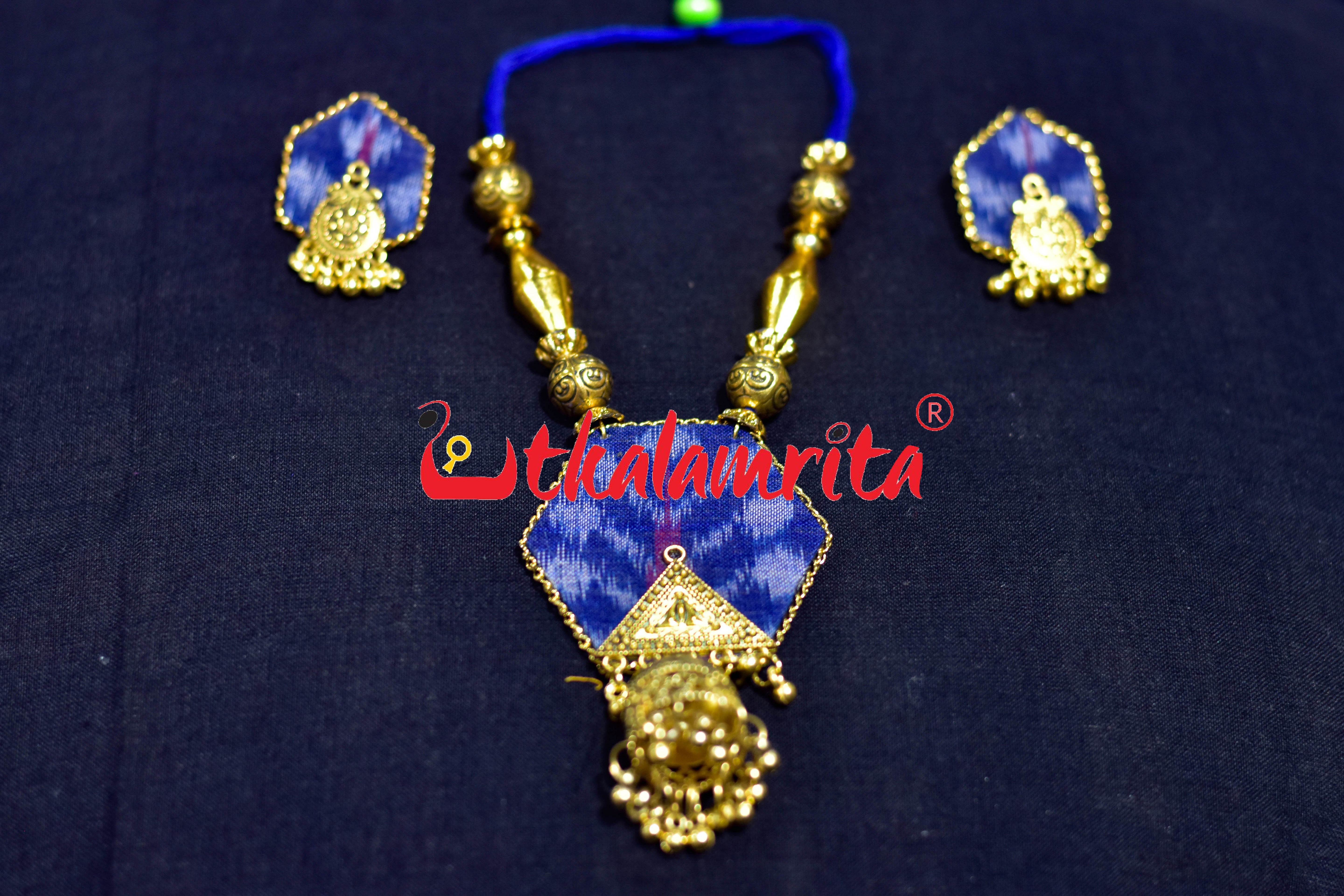 Blue Tree Single Jhumka Golden Necklace Set