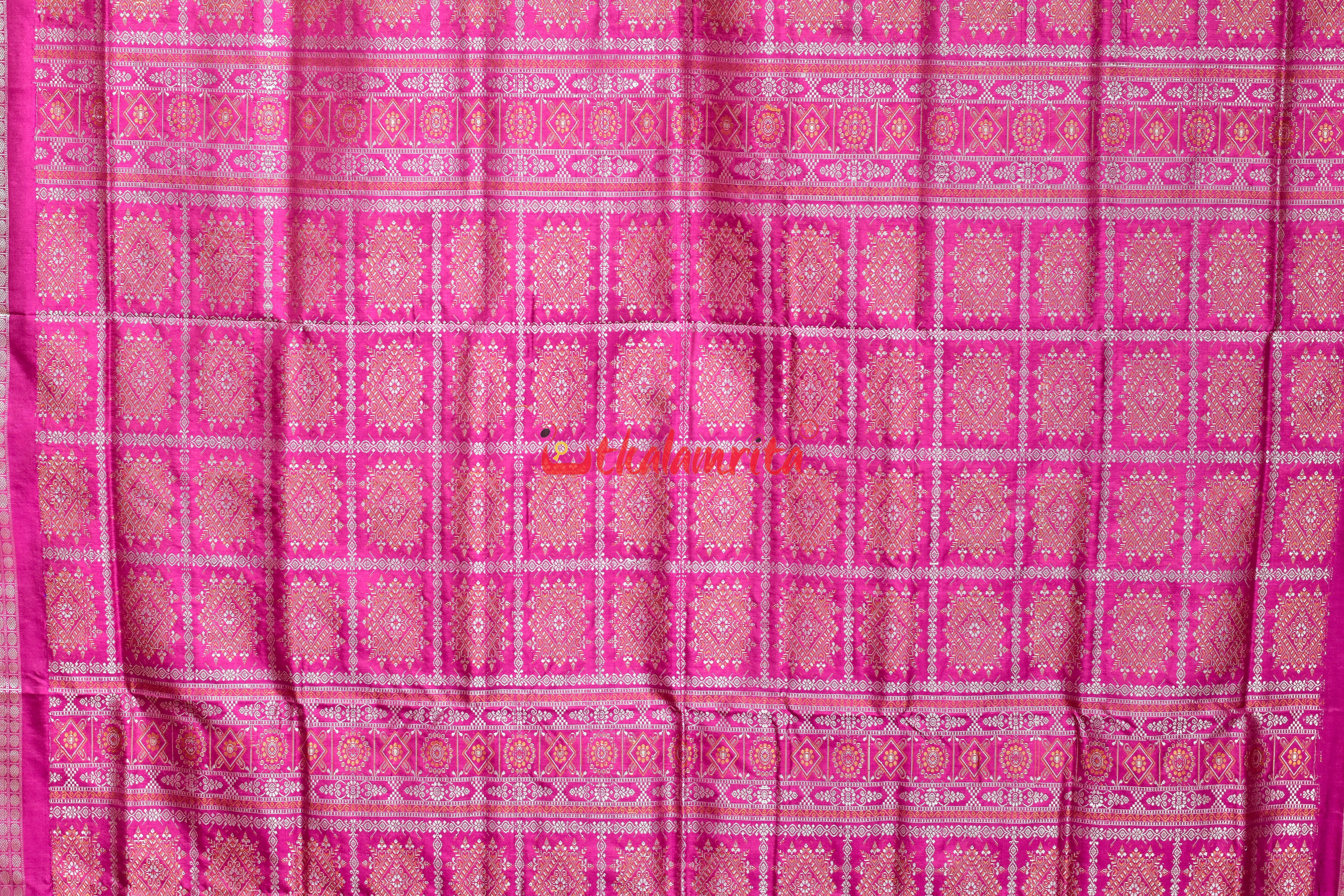 Green Pink Tribal Elephant Bomkai Silk Saree