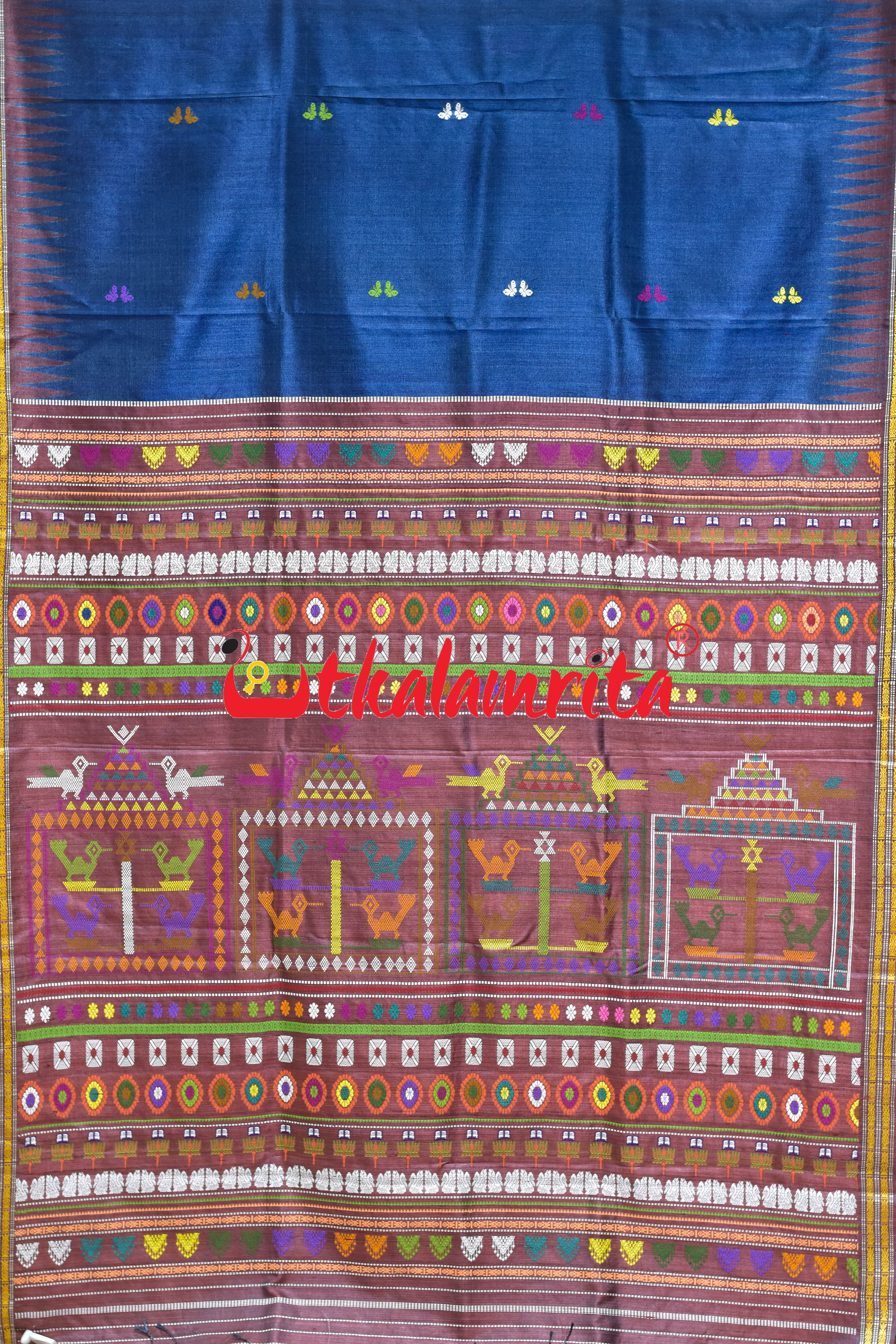 Prussian Blue Original Ganjam Bomkai Inspired Gopalpur Tussar Saree