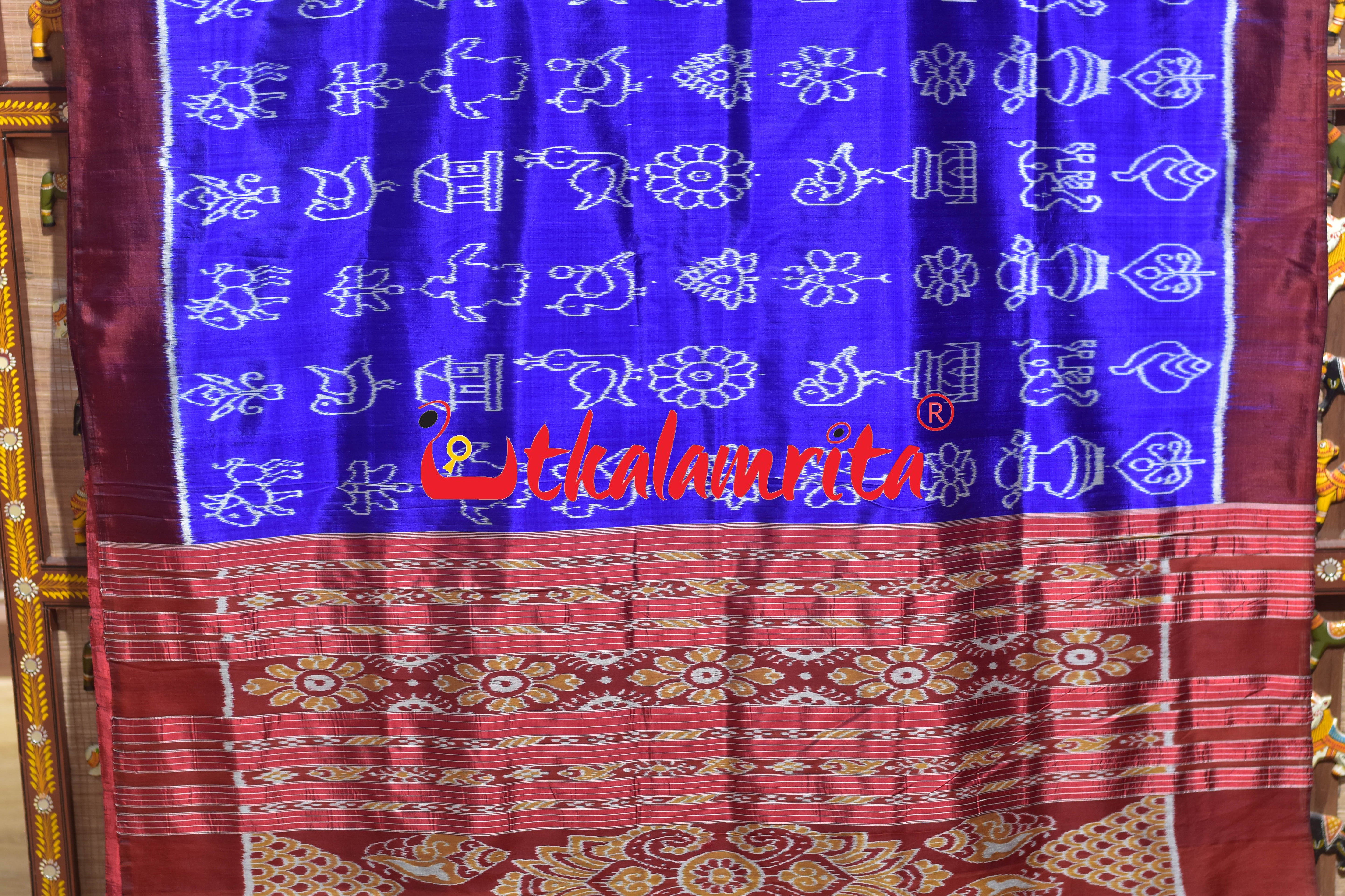 Blue Maroon Nabakothi Khandua Silk Saree