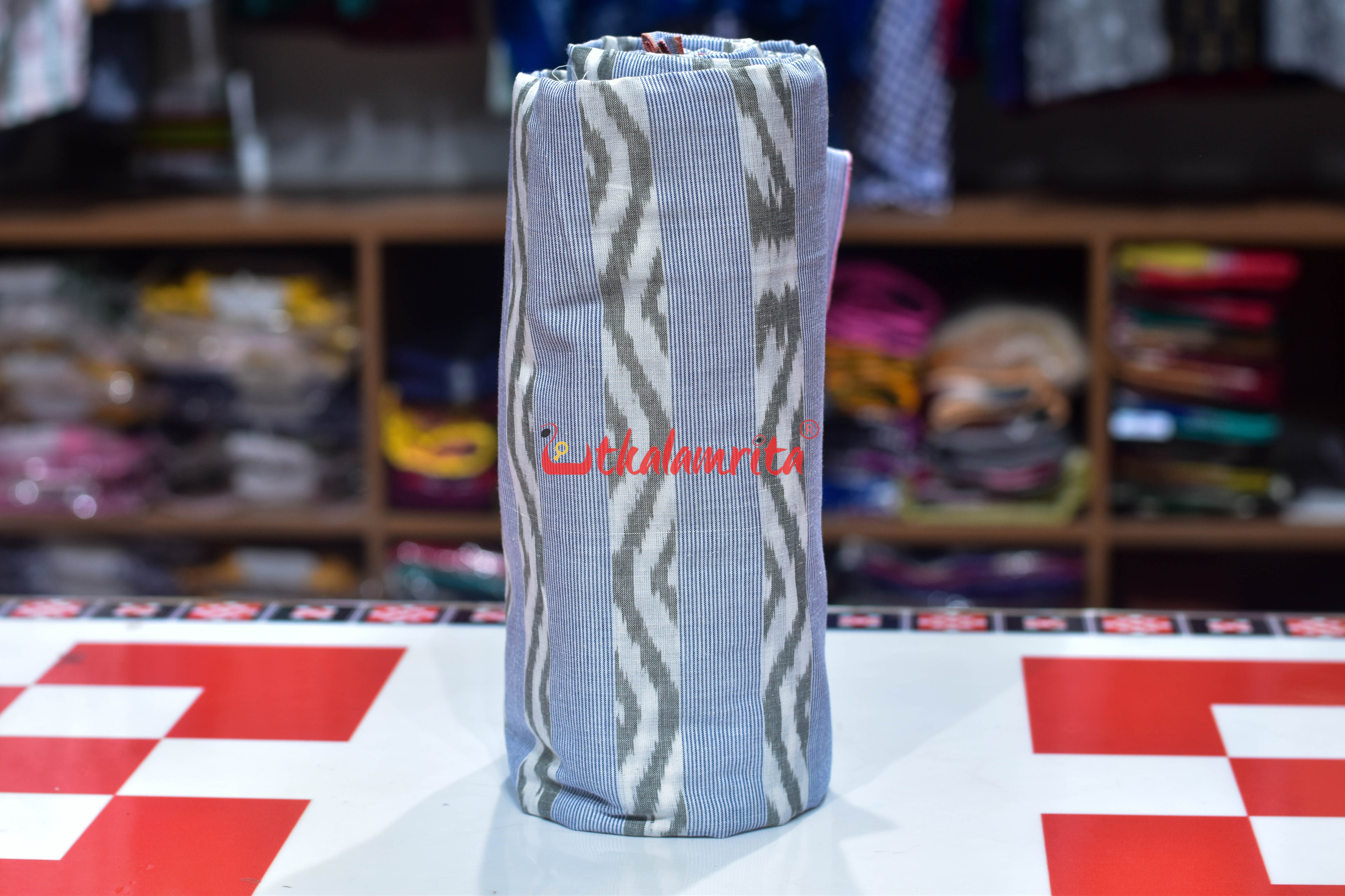 White Blue Lahari Lines Cotton (Fabric)