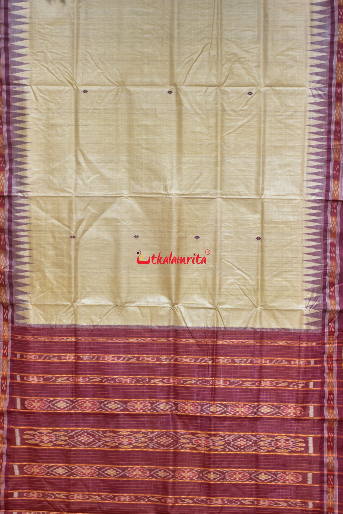 Natural Maroon Border Pasapali Gopalpur Tussar Silk Saree