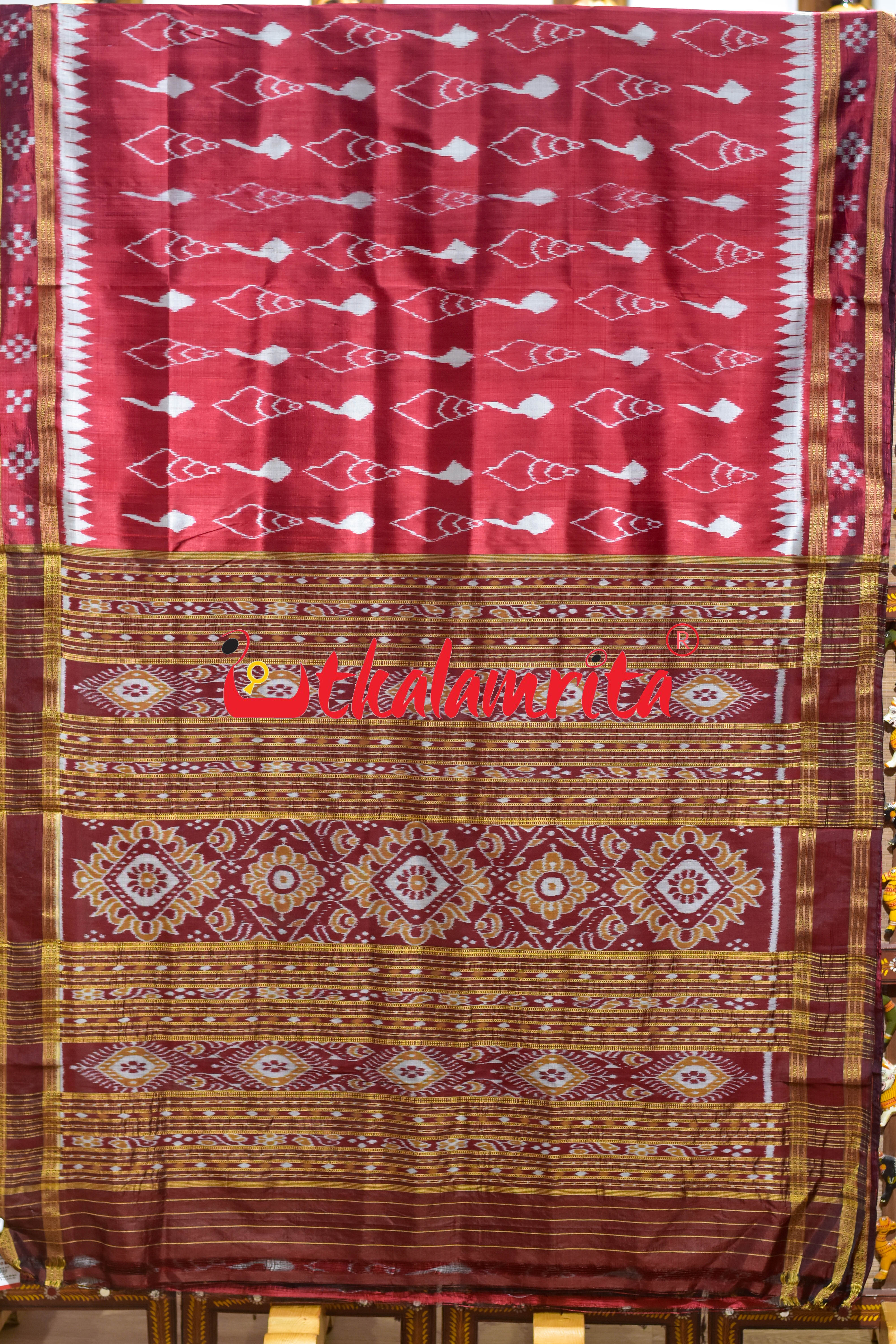 Maroon Body Sankha Khandua Silk Saree