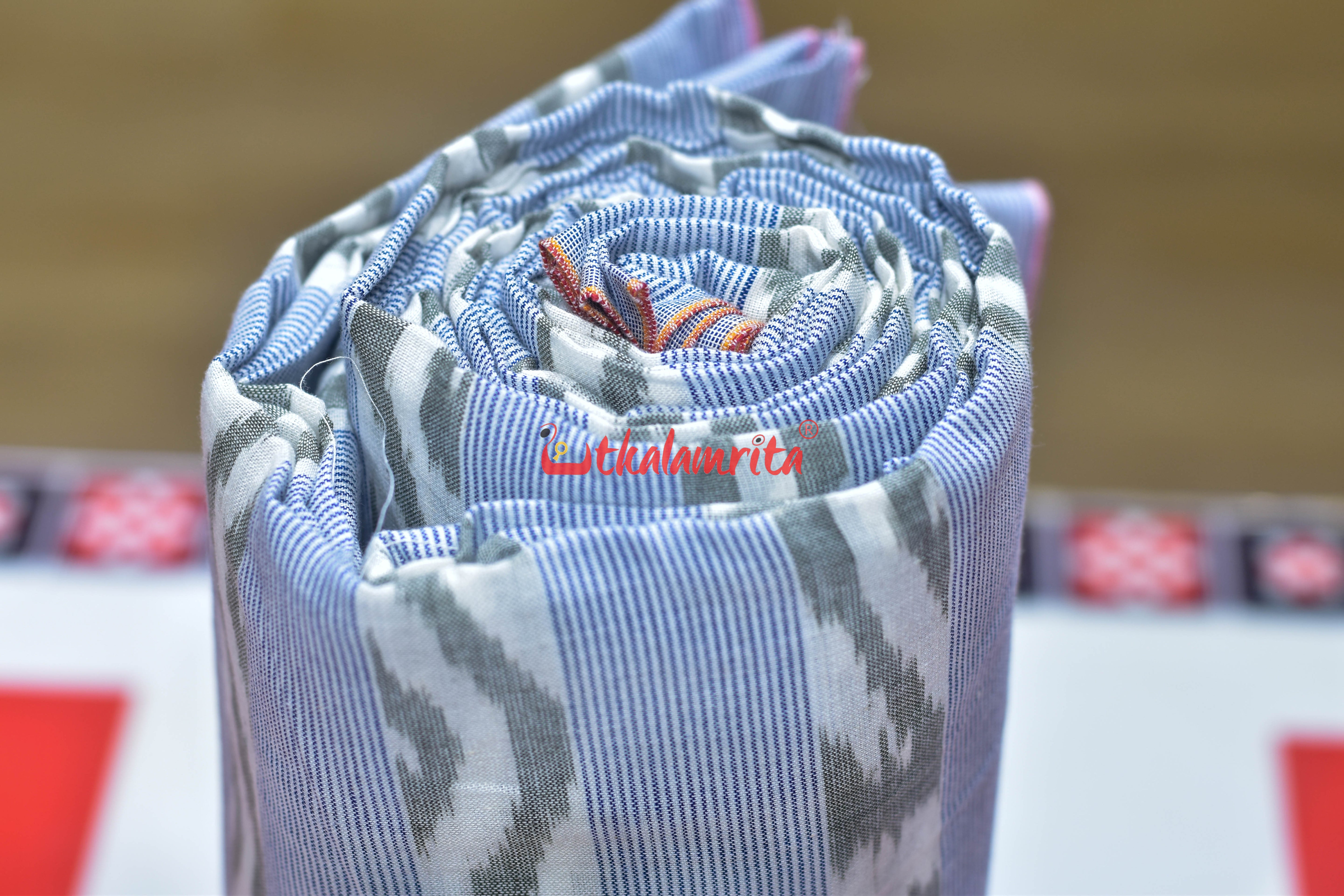 White Blue Lahari Lines Cotton (Fabric)