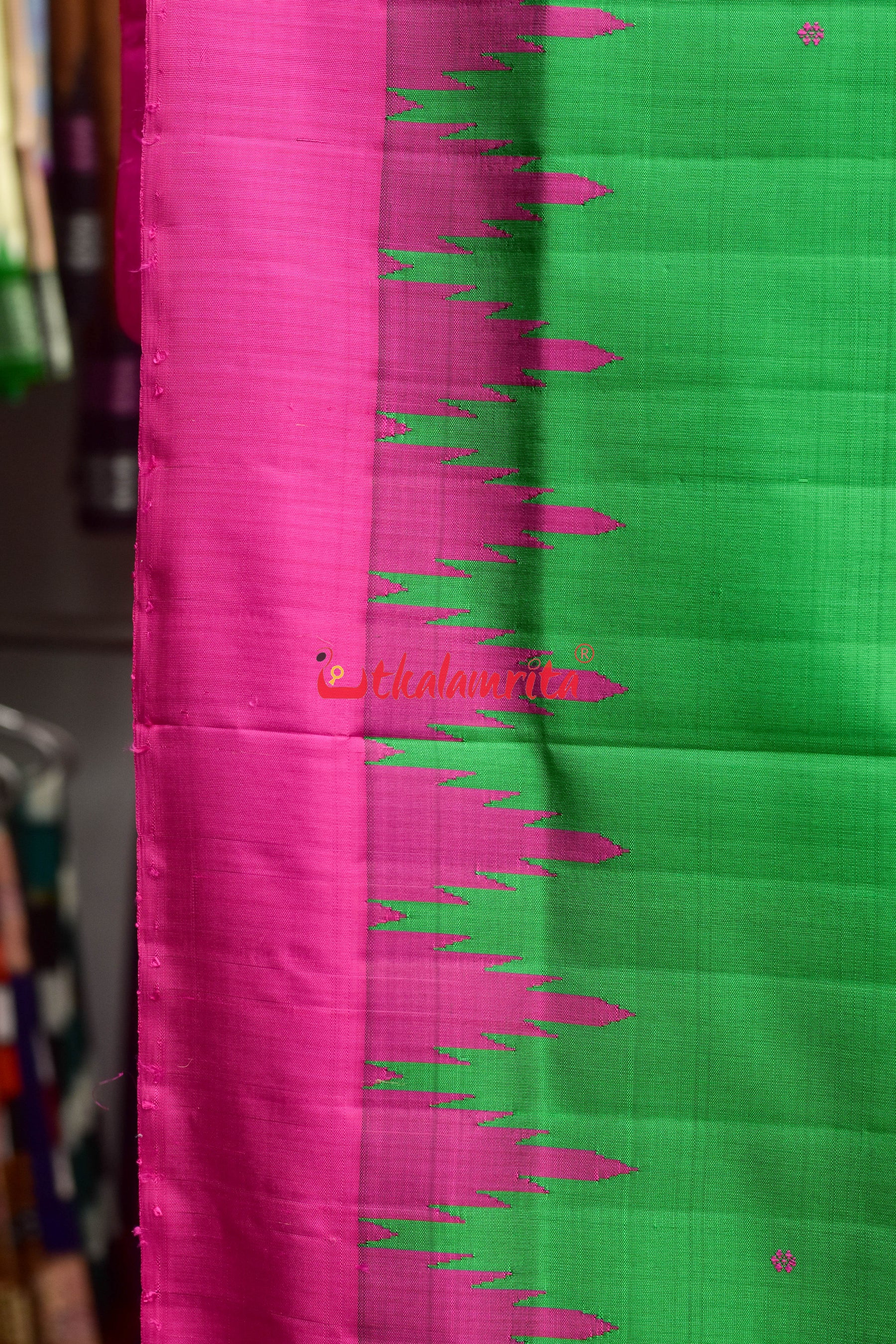Forest Green Magenta Double Anchal Berhampuri Silk Saree