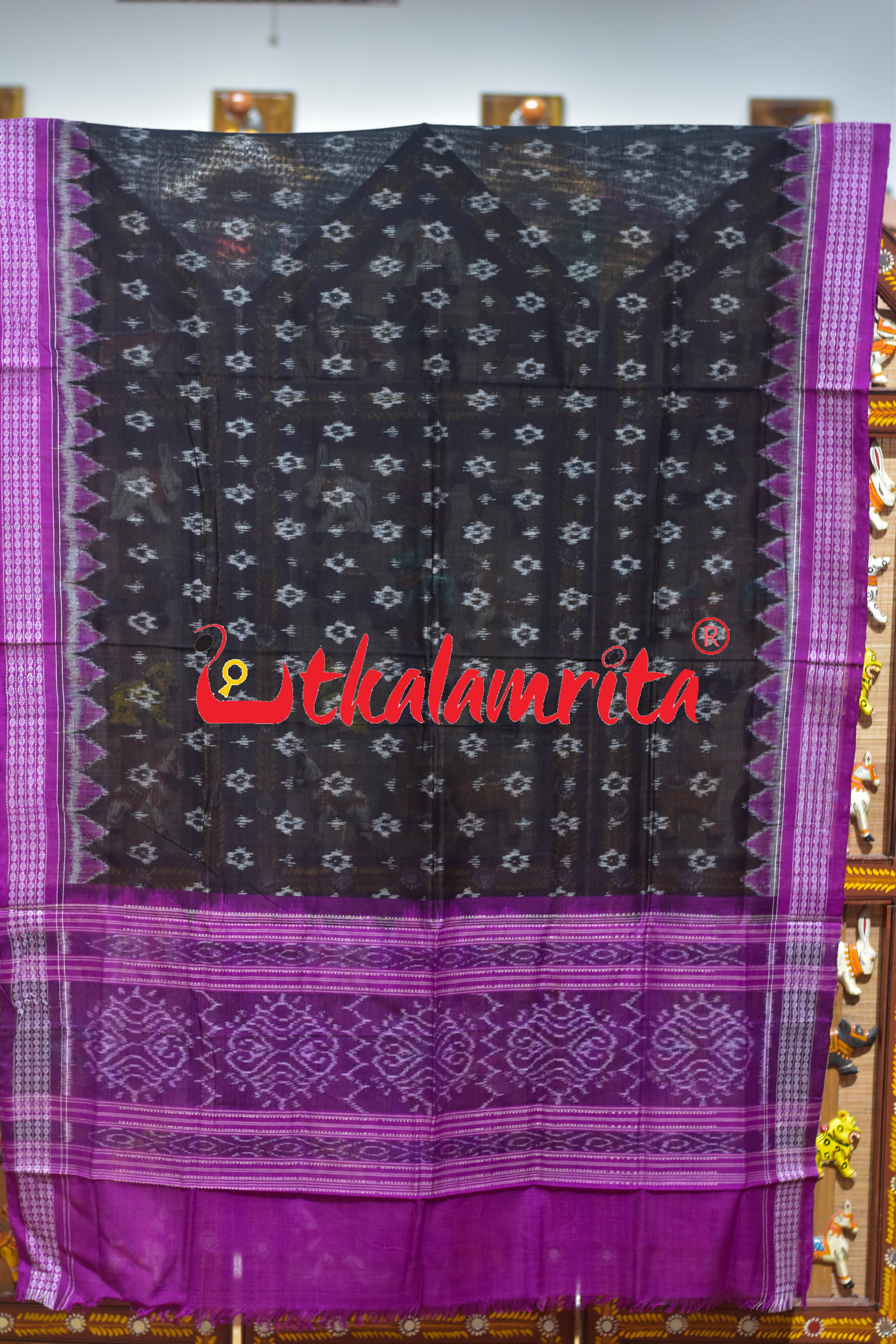 Black Magenta Star Phula Sambalpuri (Dupatta)