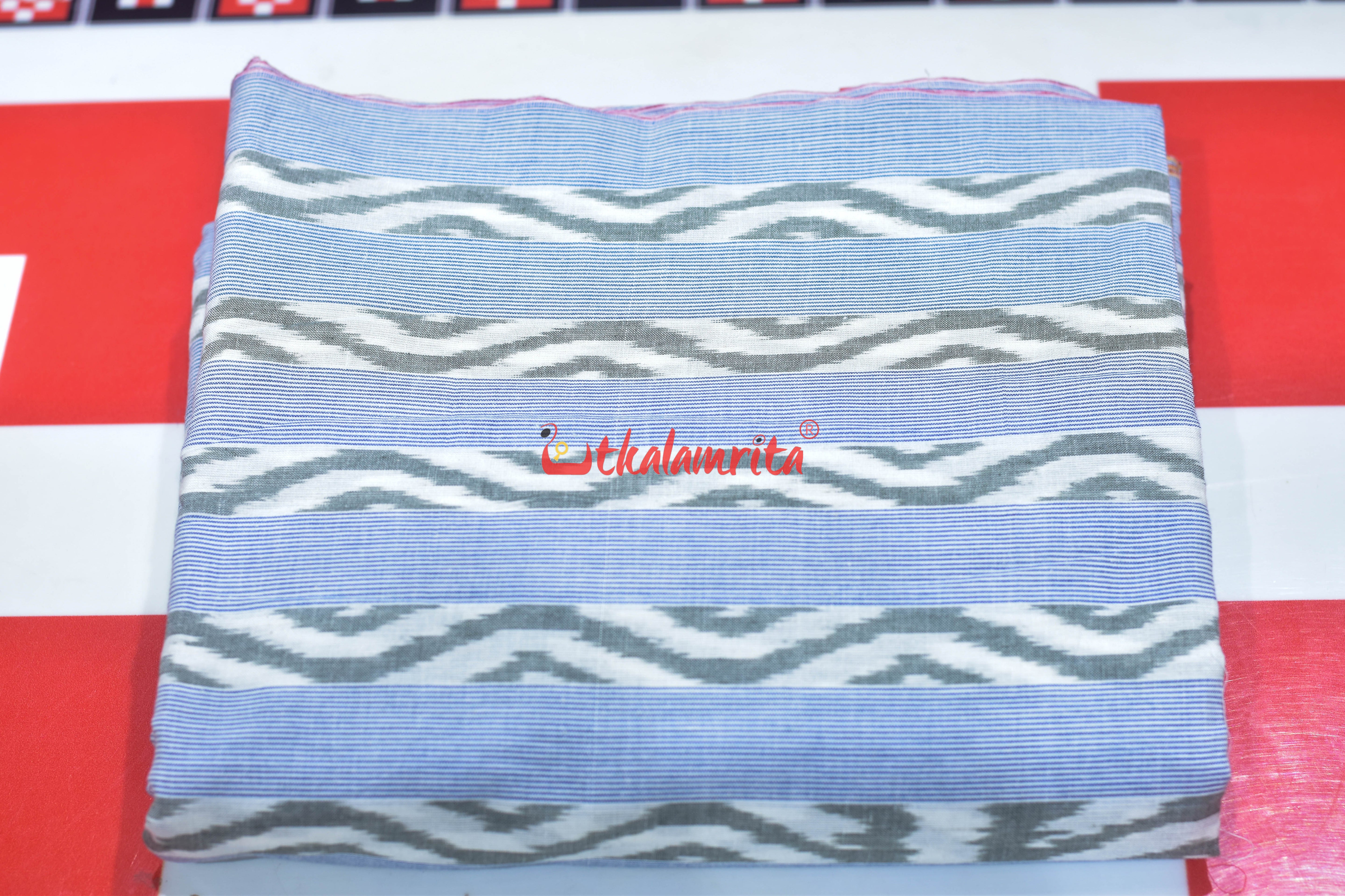White Blue Lahari Lines Cotton (Fabric)