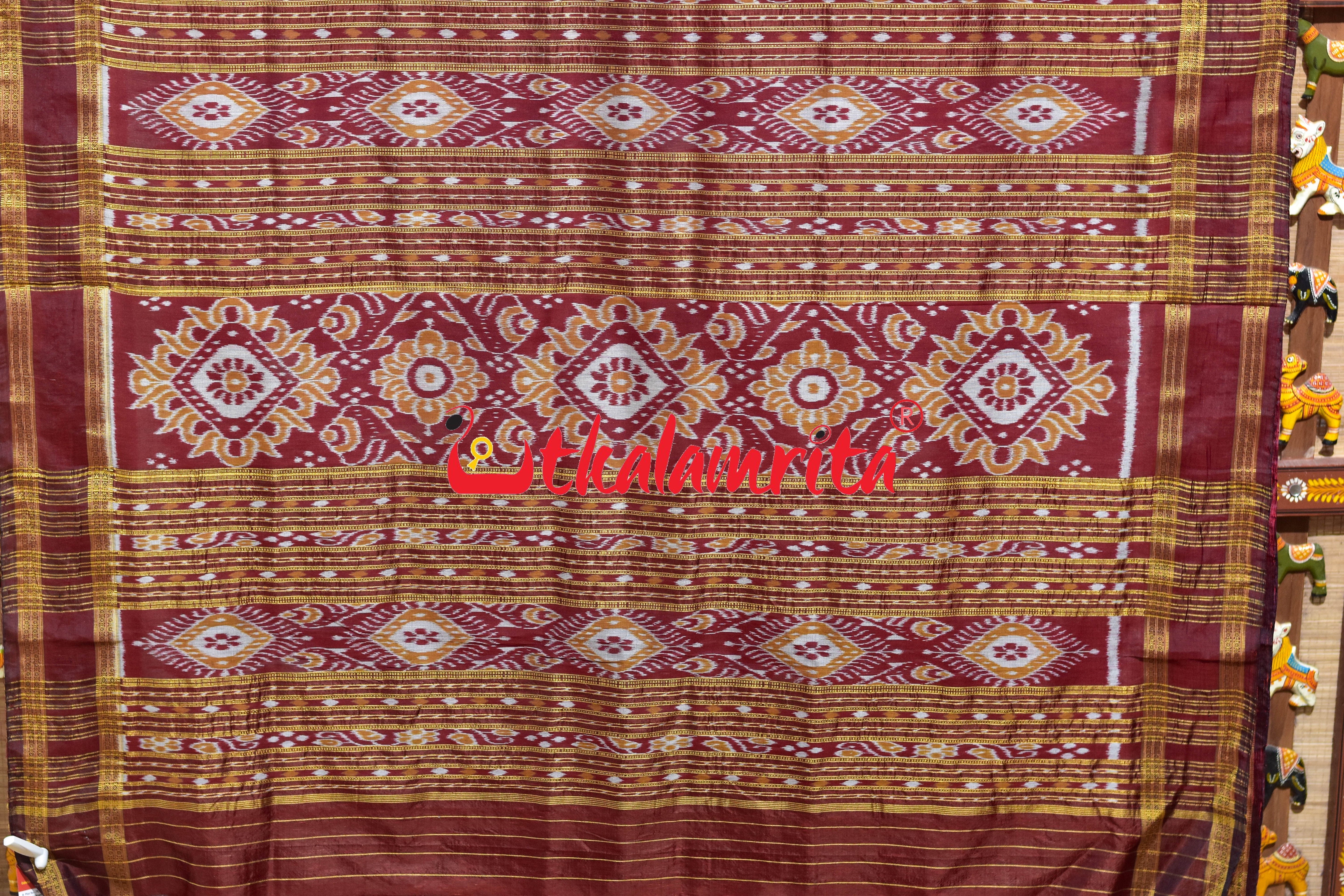 Maroon Body Sankha Khandua Silk Saree