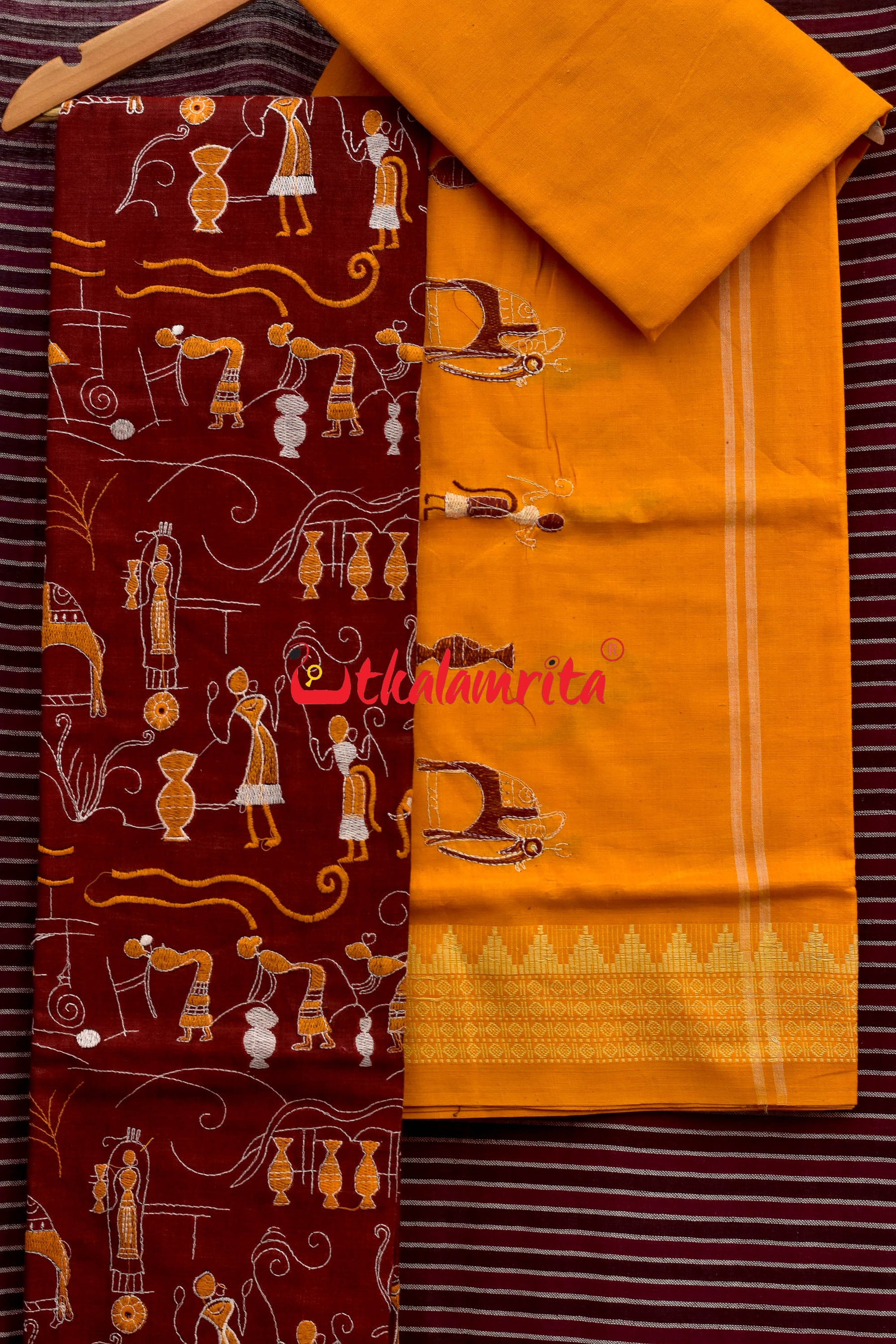 Light Maroon Yellow Tribal Dress Set
