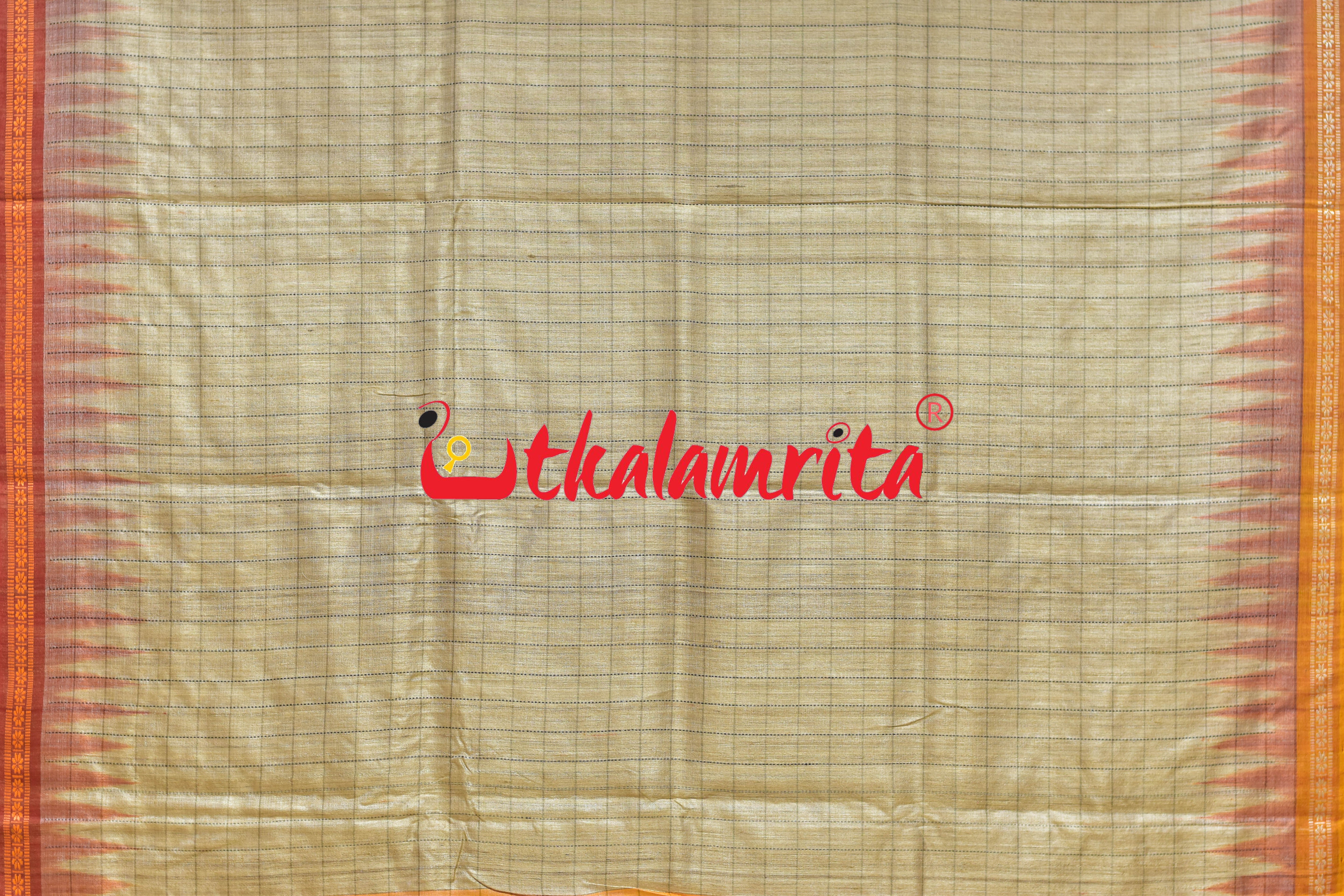 Checks Rust Haldi Ganga Jamuna Fine Gopalpur Tussar Silk Saree