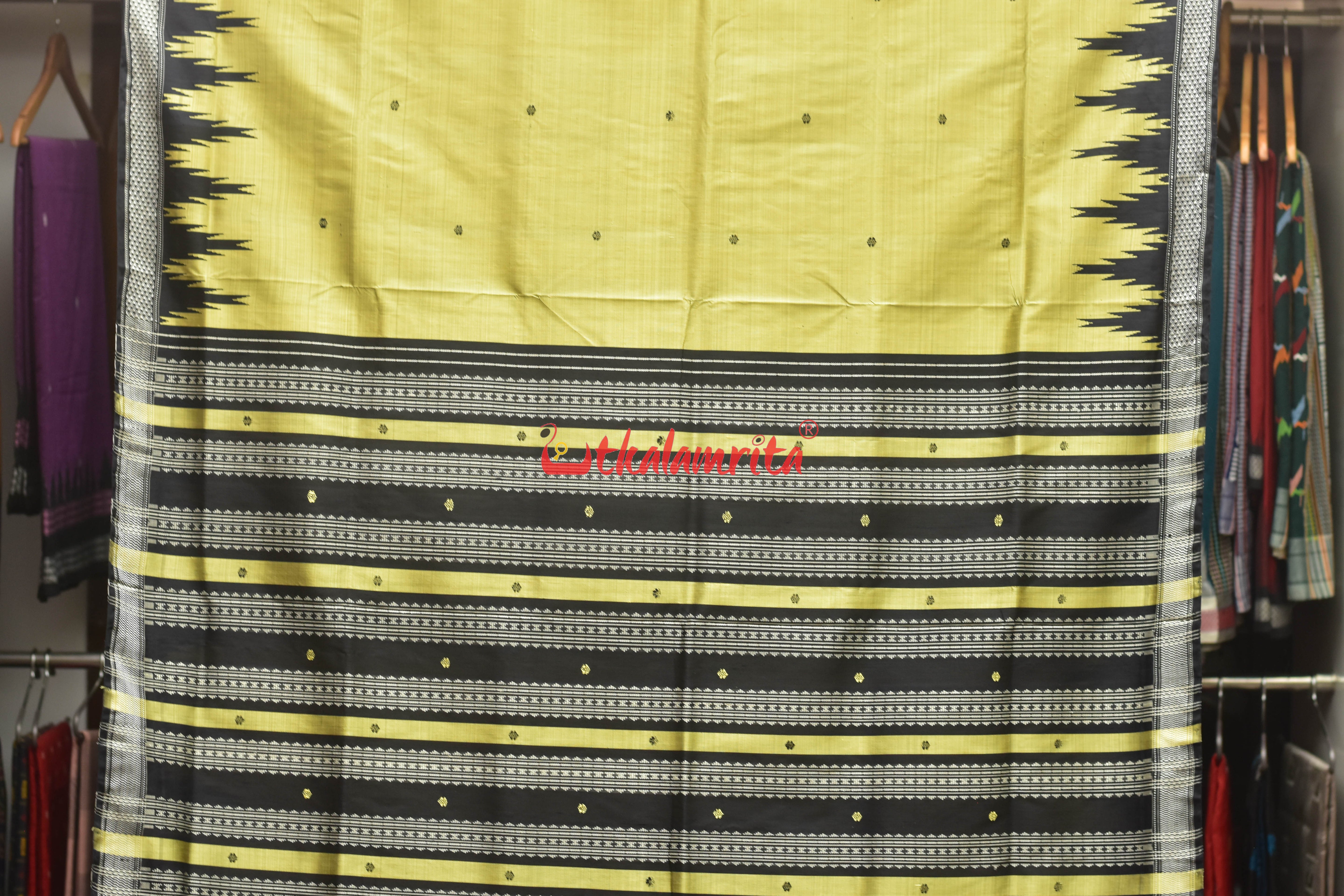 Golden Ivory Double Anchal Berhampuri Silk Saree
