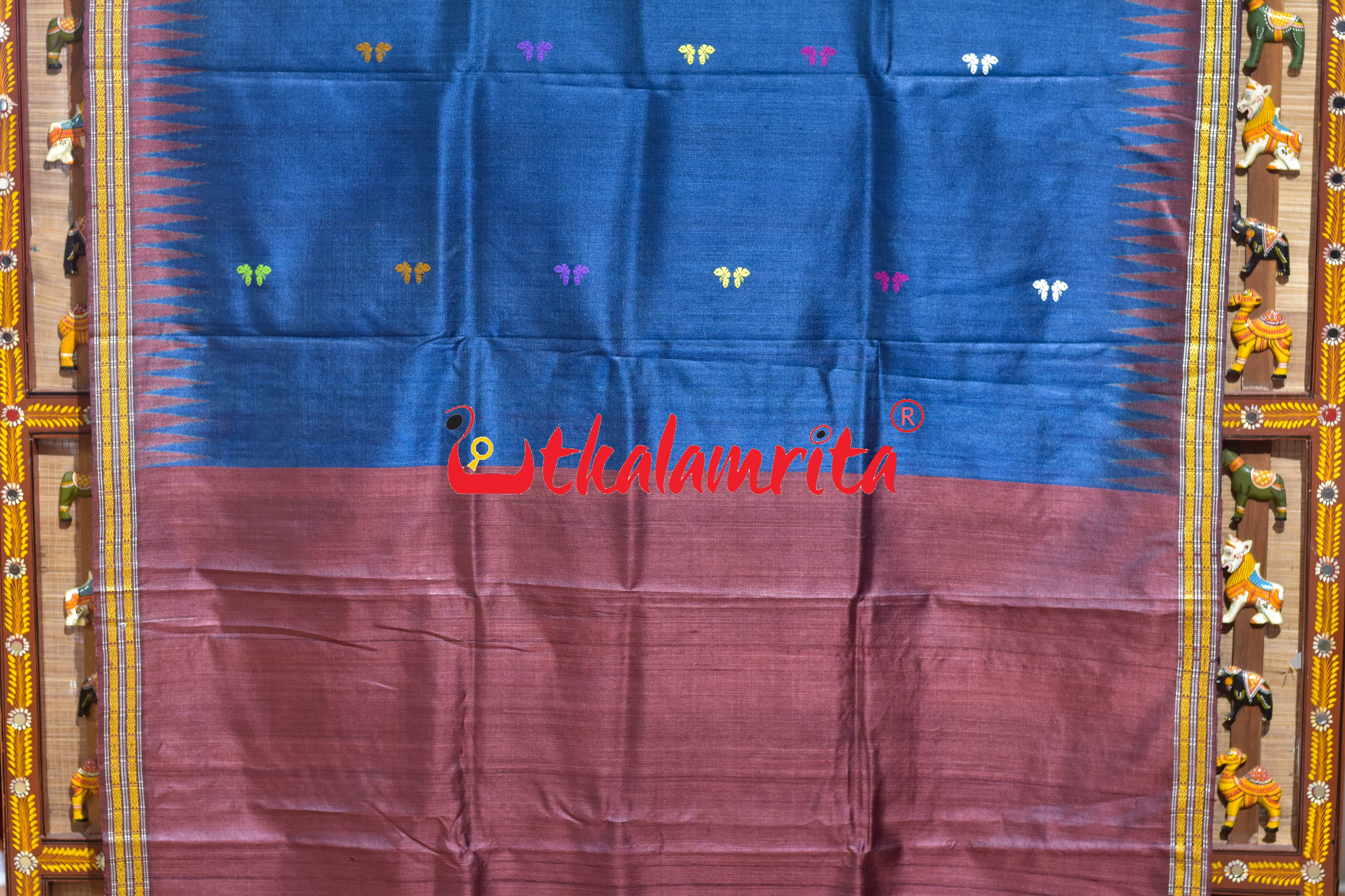 Prussian Blue Original Ganjam Bomkai Inspired Gopalpur Tussar Saree
