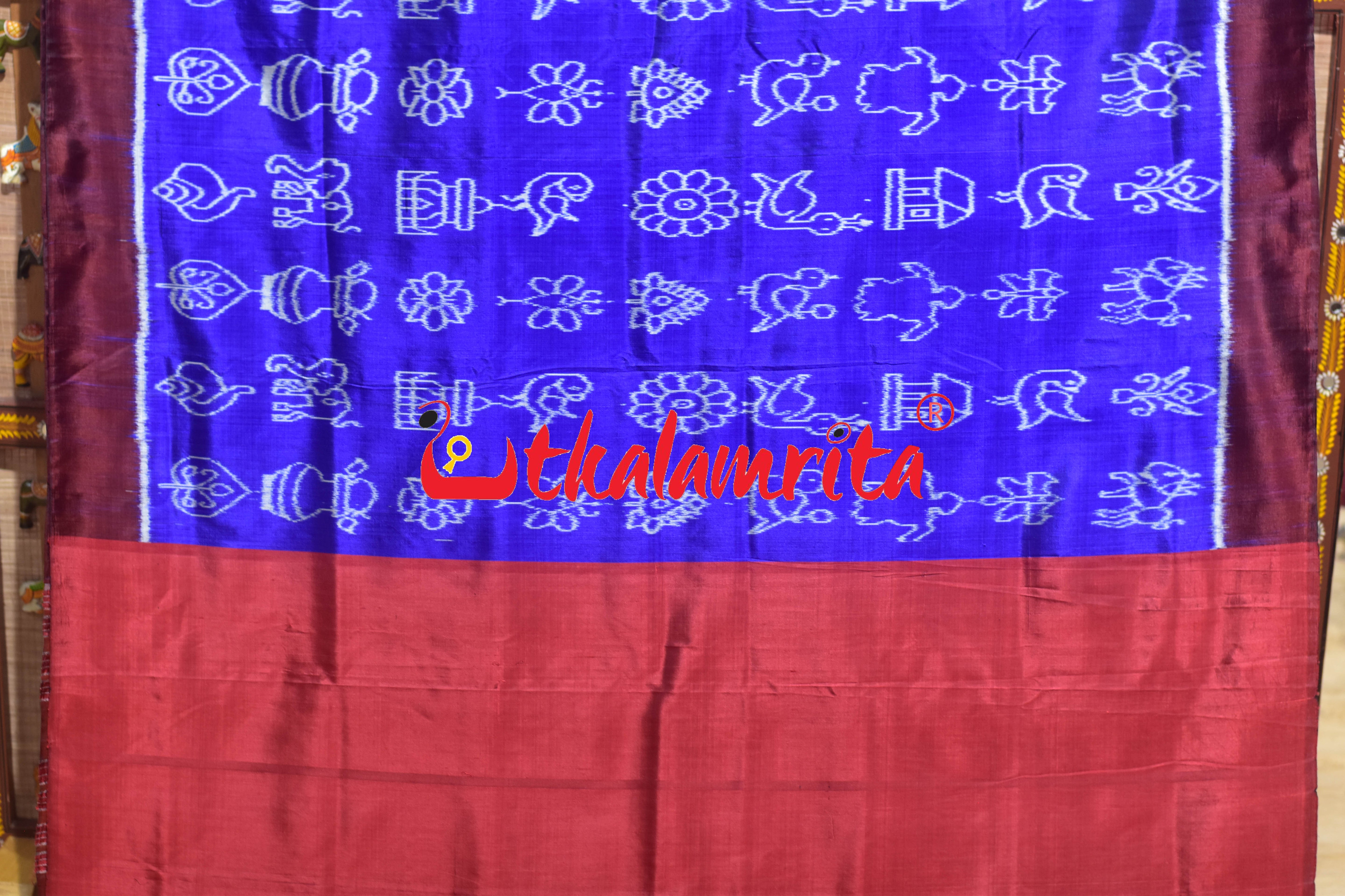 Blue Maroon Nabakothi Khandua Silk Saree