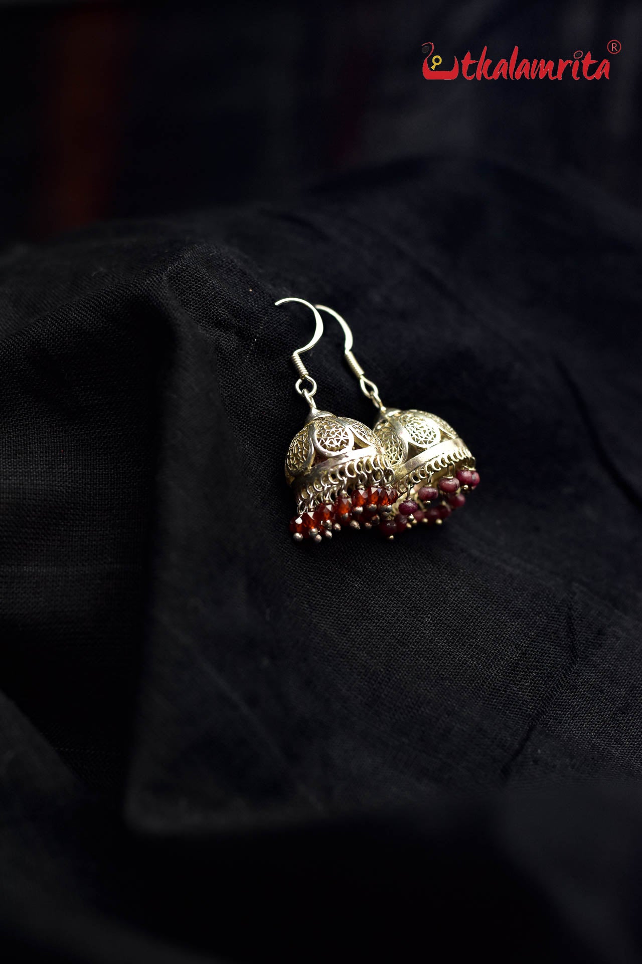 Small Filigree Jhumka with Amber Beads (Danglers)
