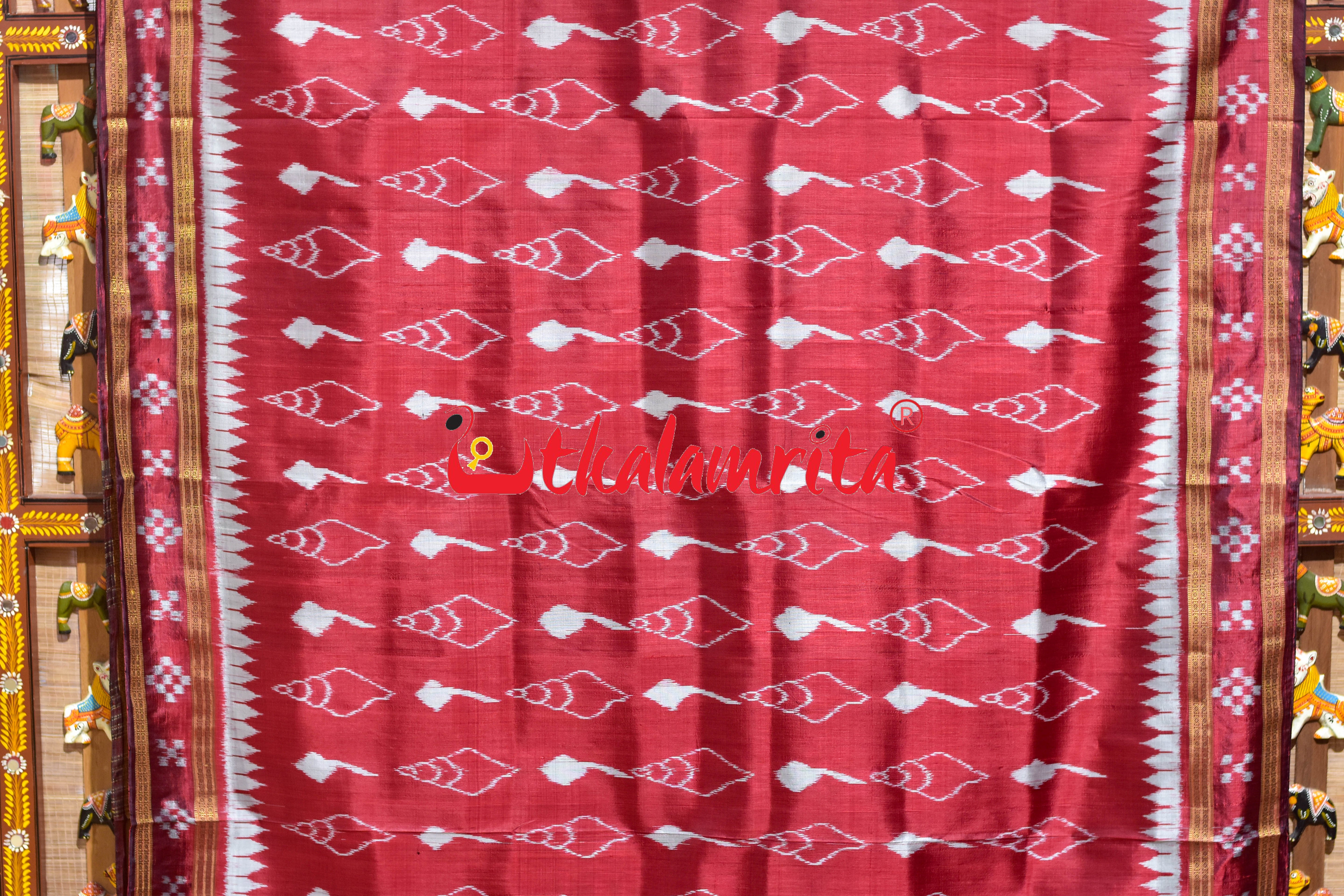 Maroon Body Sankha Khandua Silk Saree