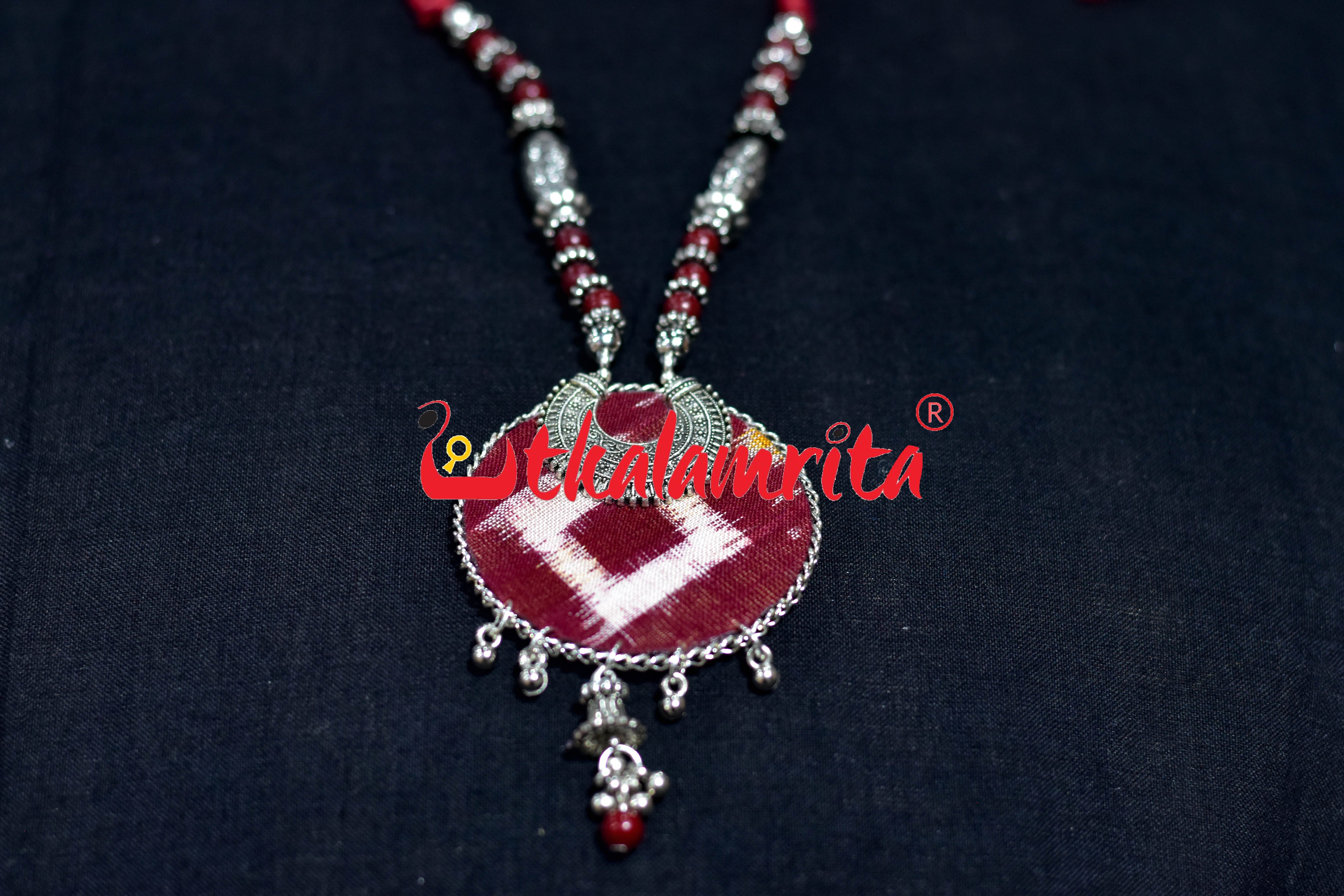 Round Single Pasapali Maroon Silver Necklace Set