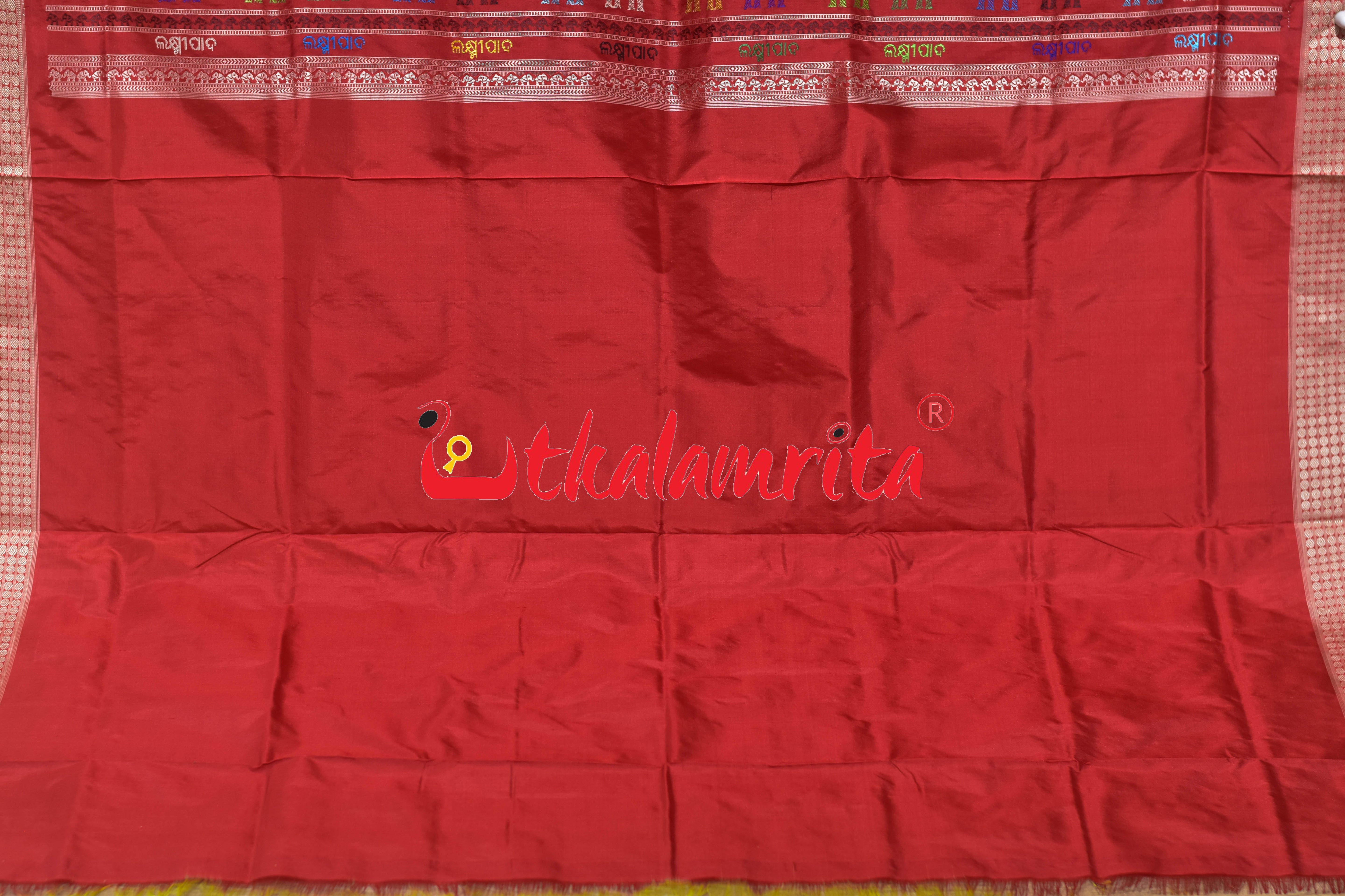 Lakhmi Pada Fluorescent Green Red Bomkai Silk Saree