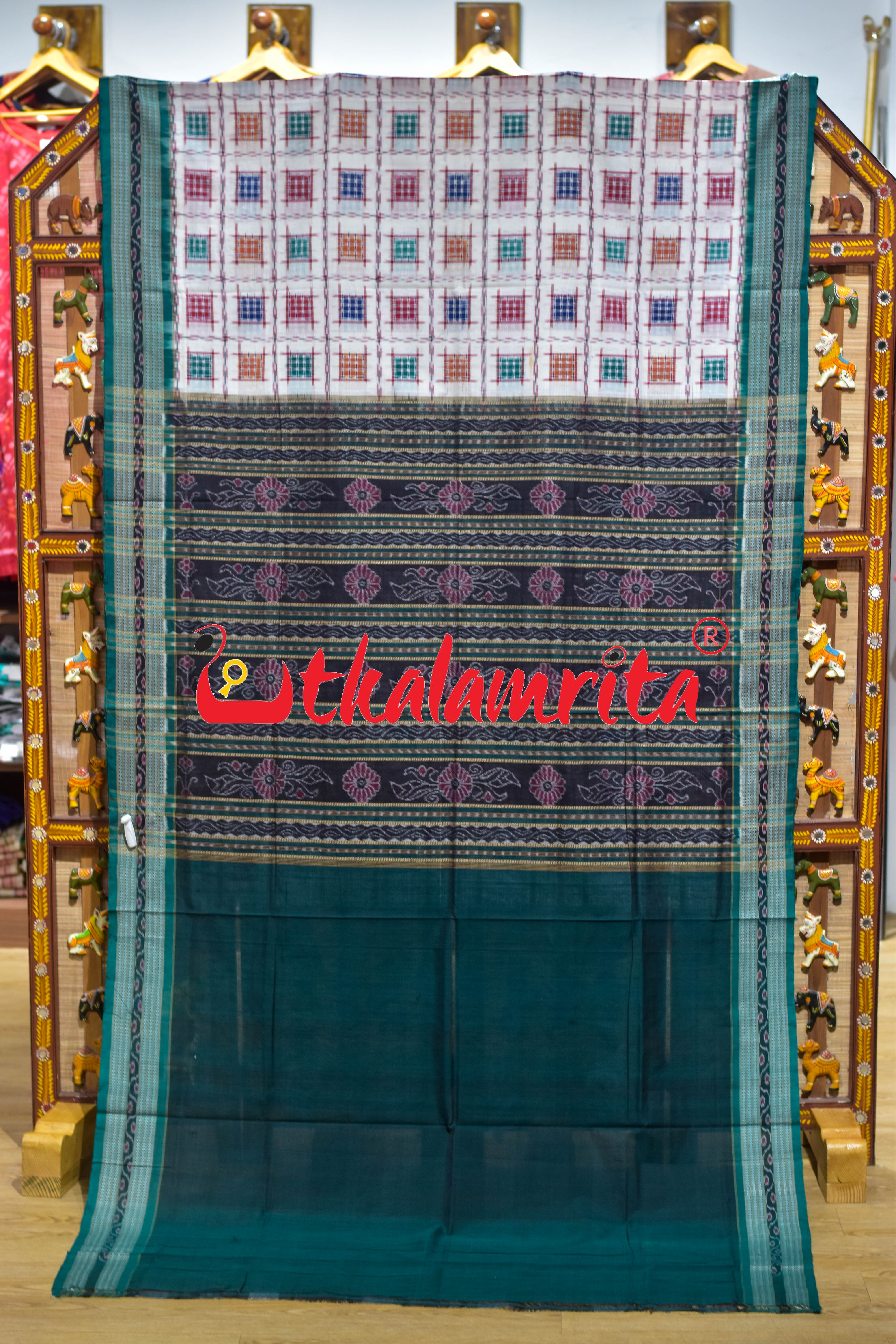 White Green Mini Aswini Sambalpuri Cotton Saree