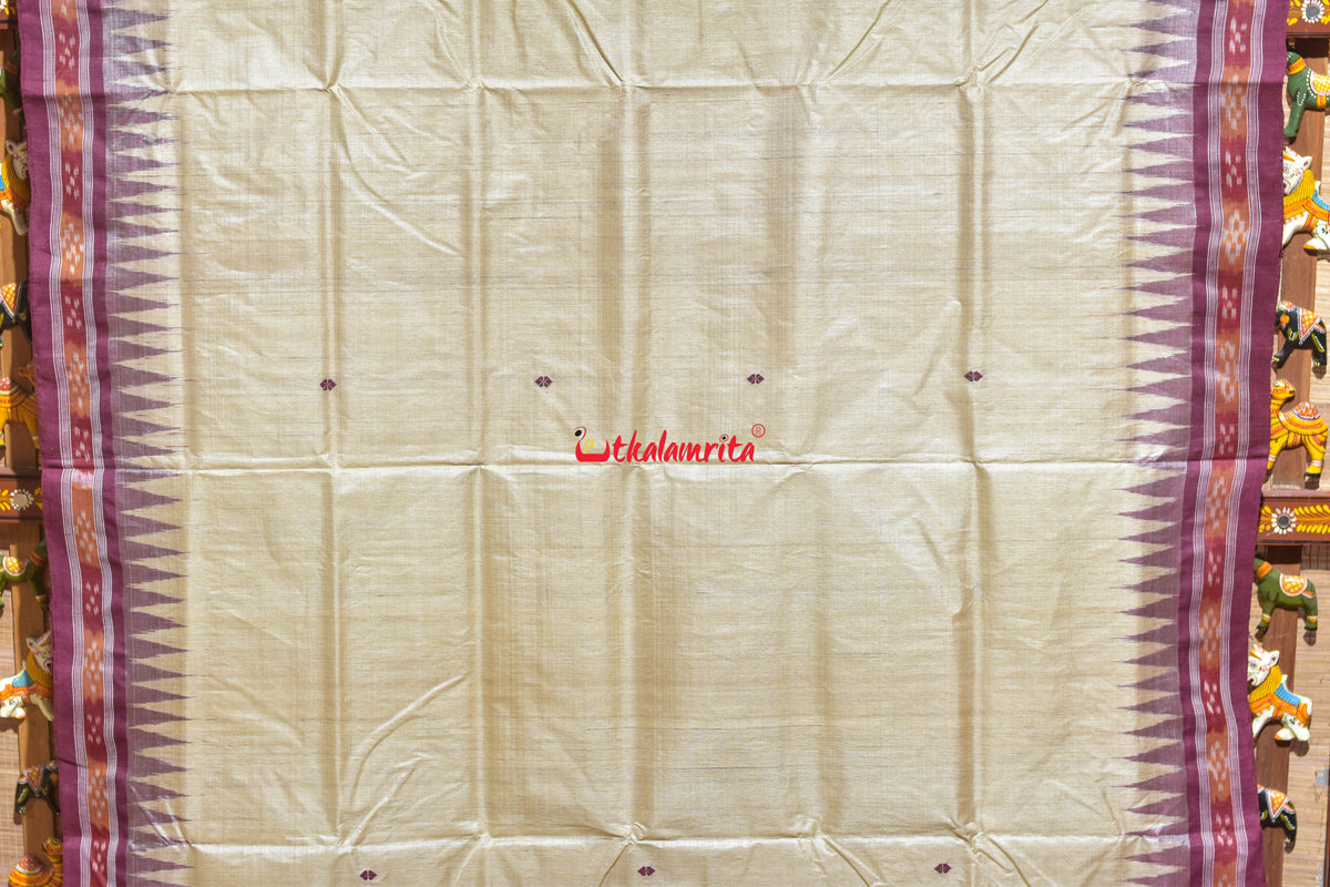 Natural Maroon Border Pasapali Gopalpur Tussar Silk Saree