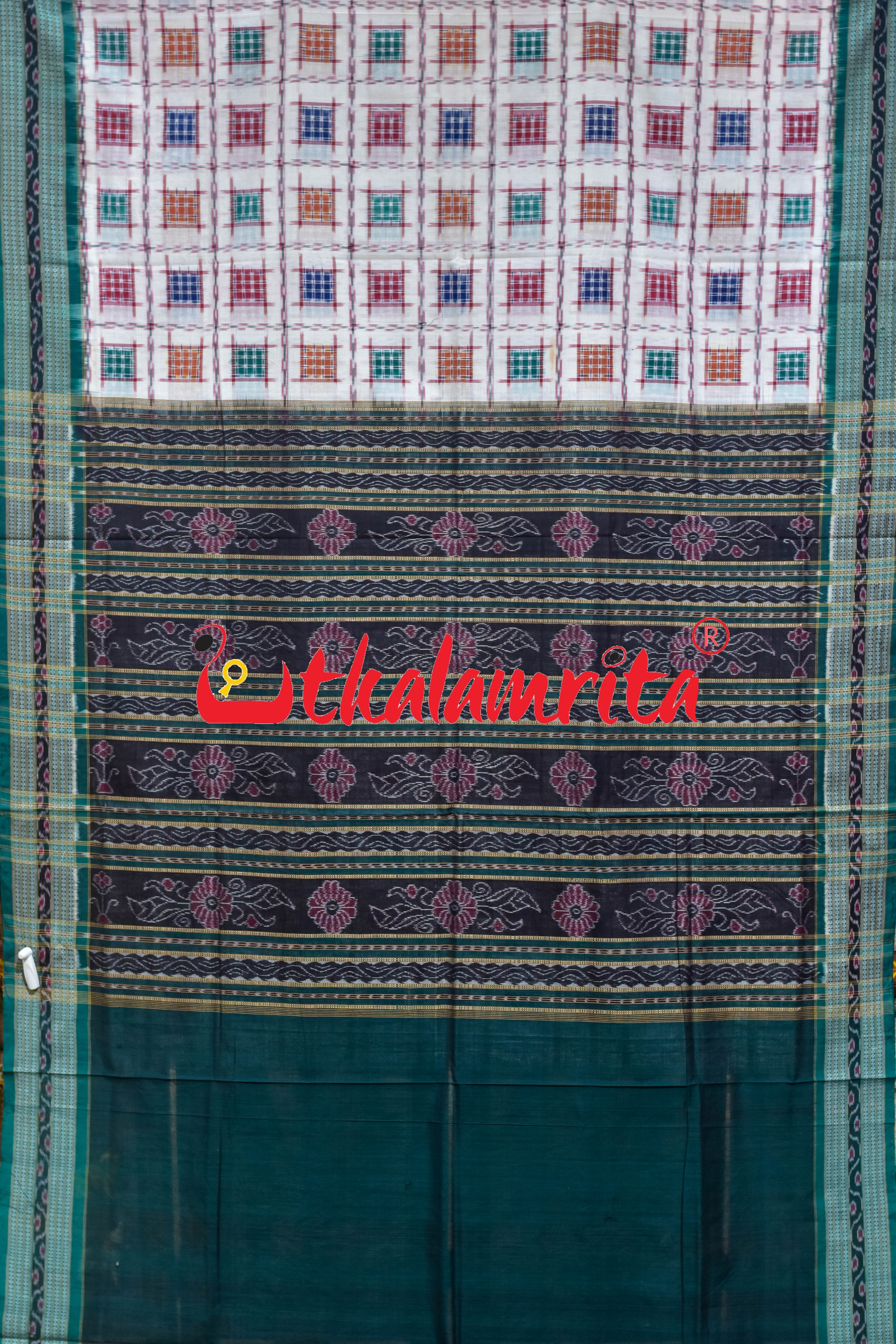 White Green Mini Aswini Sambalpuri Cotton Saree