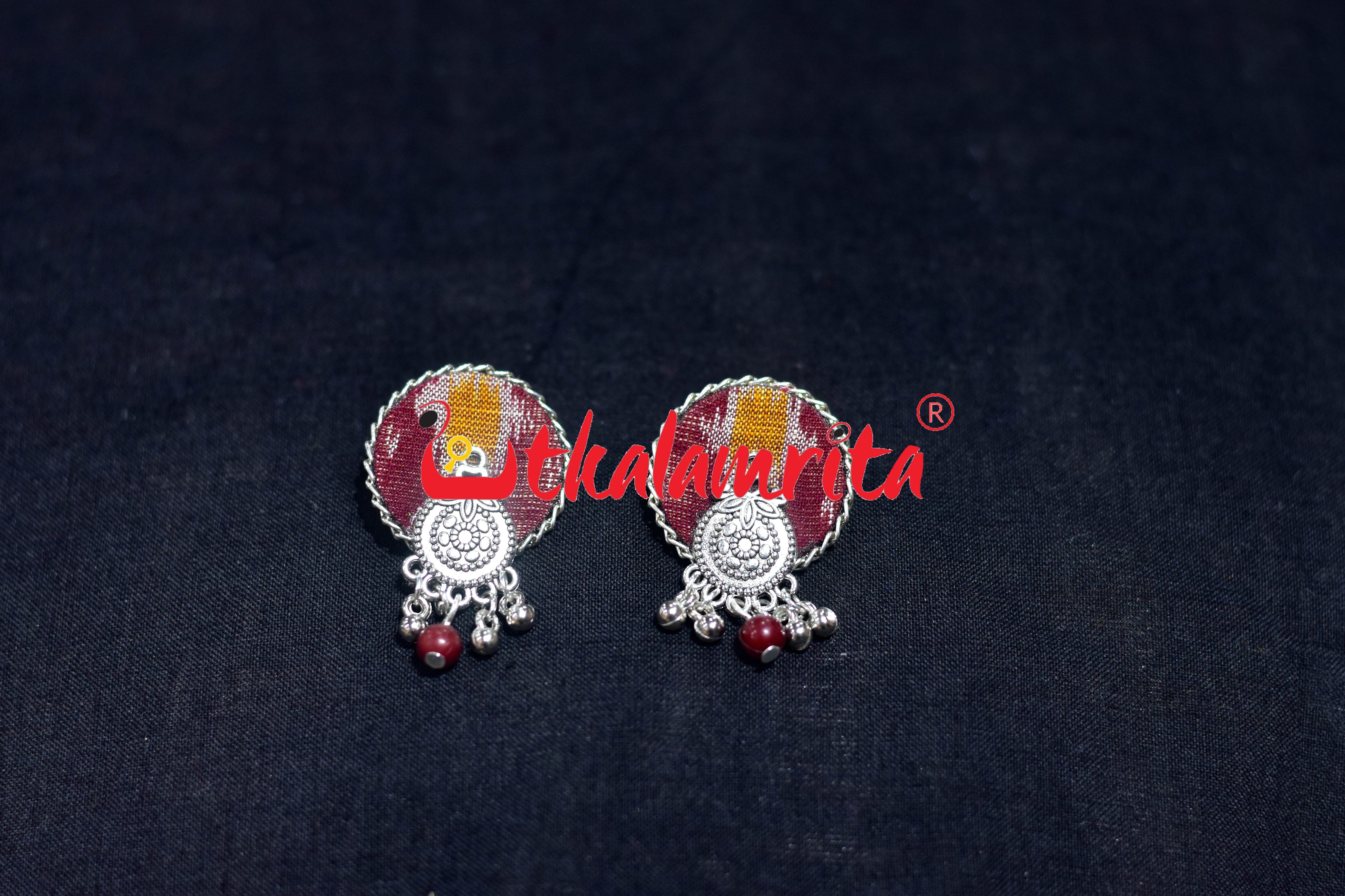 Round Single Pasapali Maroon Silver Necklace Set