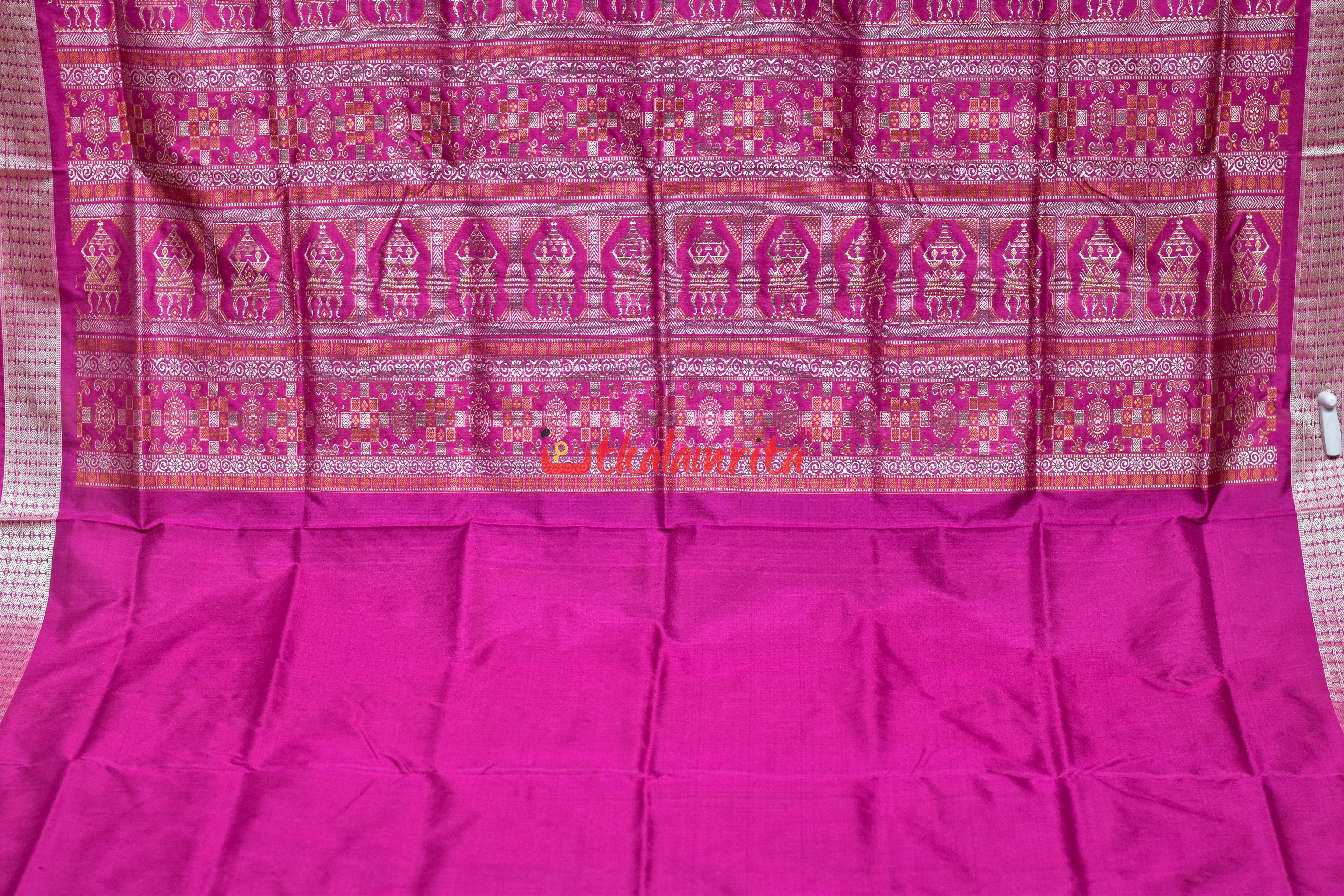 Green Pink Mukuta Bomkai Silk Saree