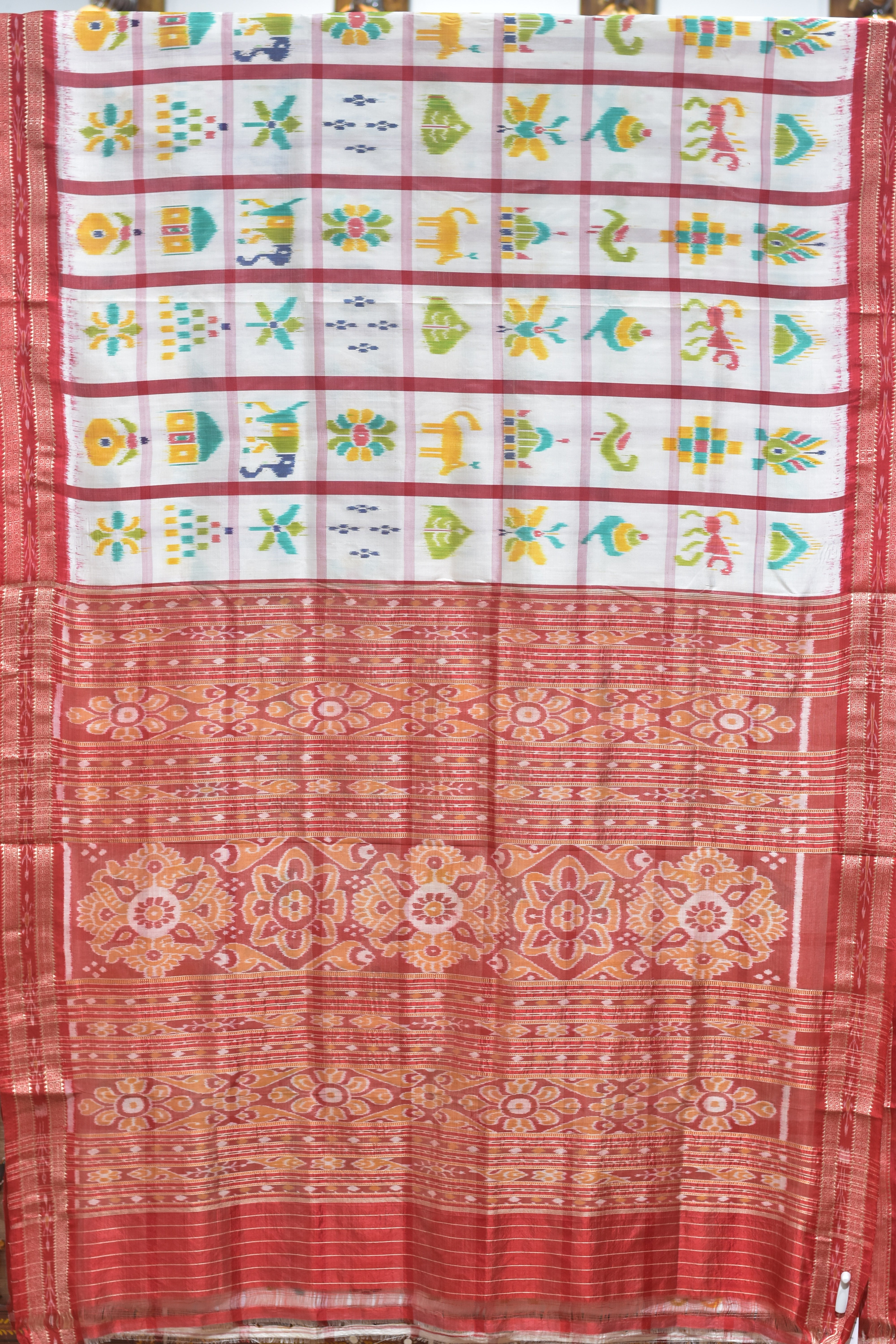 White Red Nabakothi Silk Saree