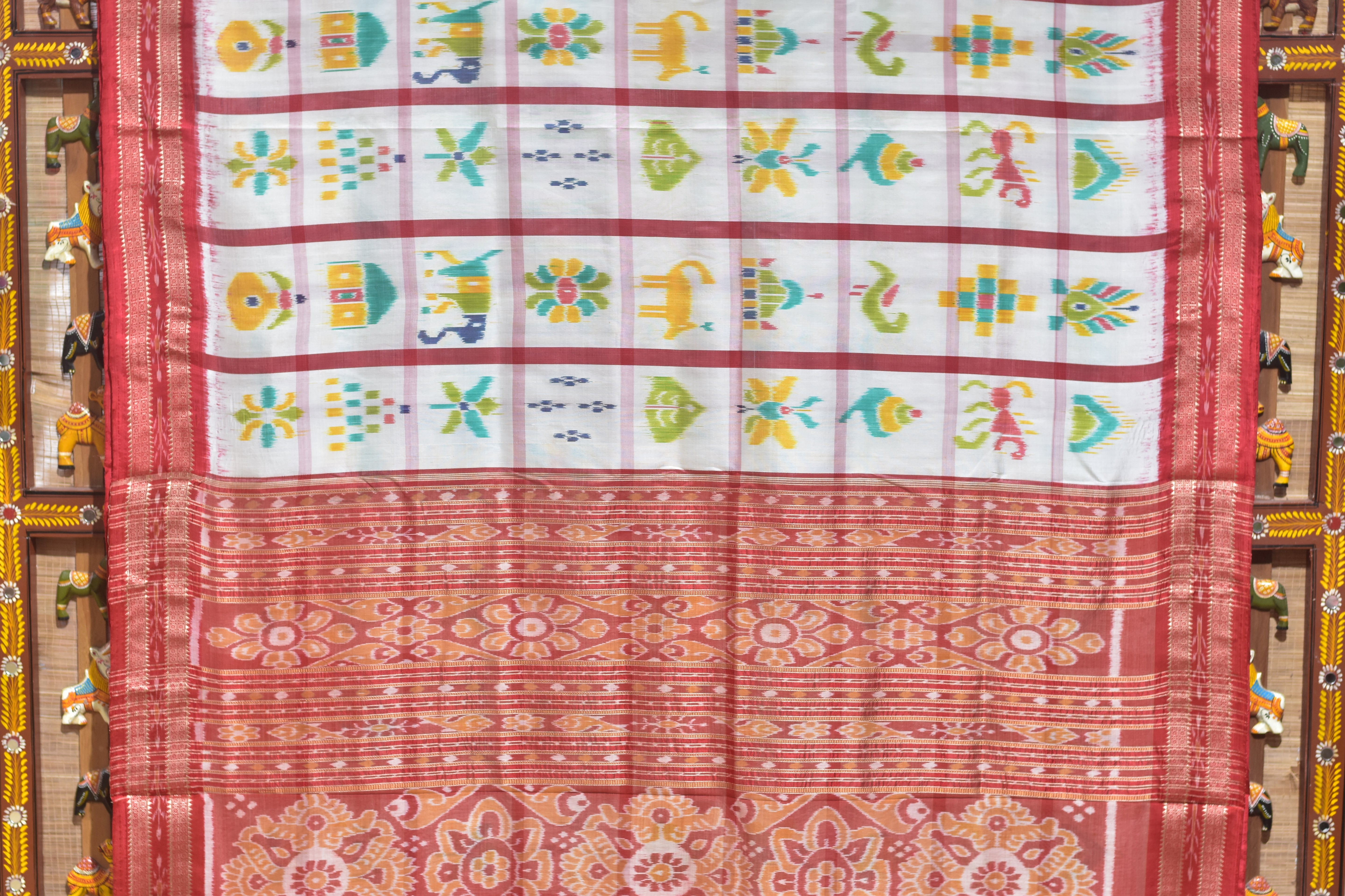 White Red Nabakothi Silk Saree