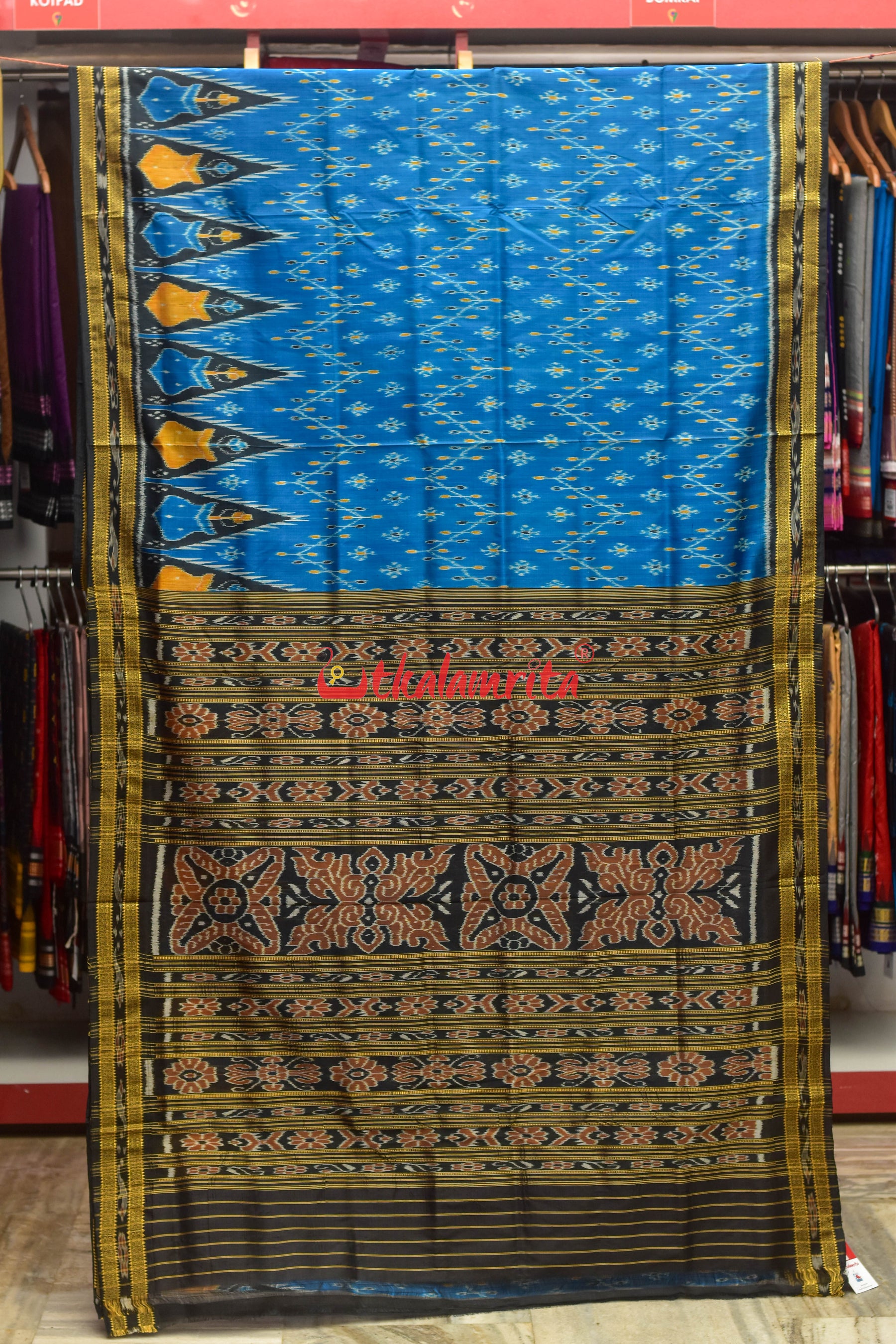 Blue with Phuldani Border Khandua Silk Saree