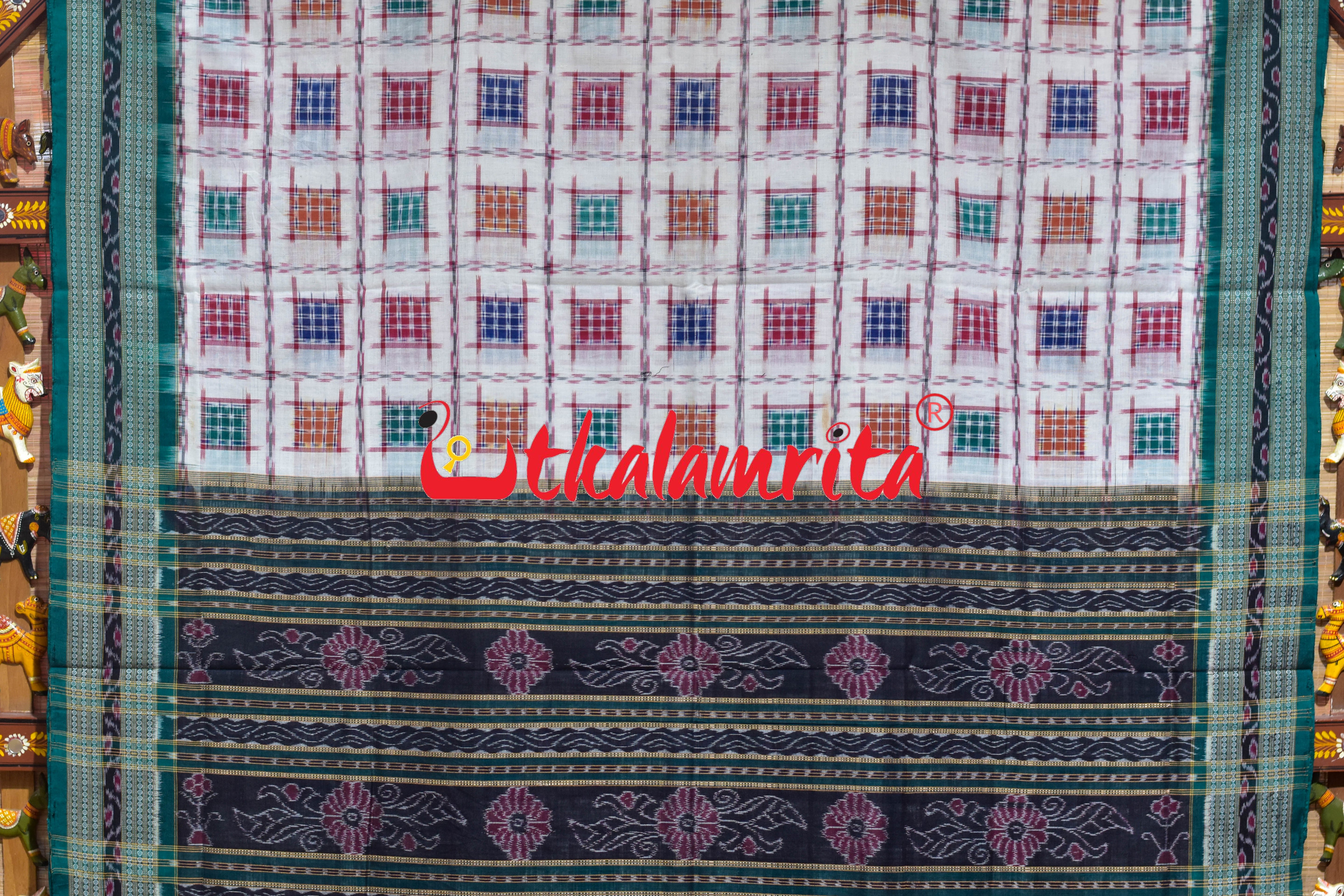 White Green Mini Aswini Sambalpuri Cotton Saree
