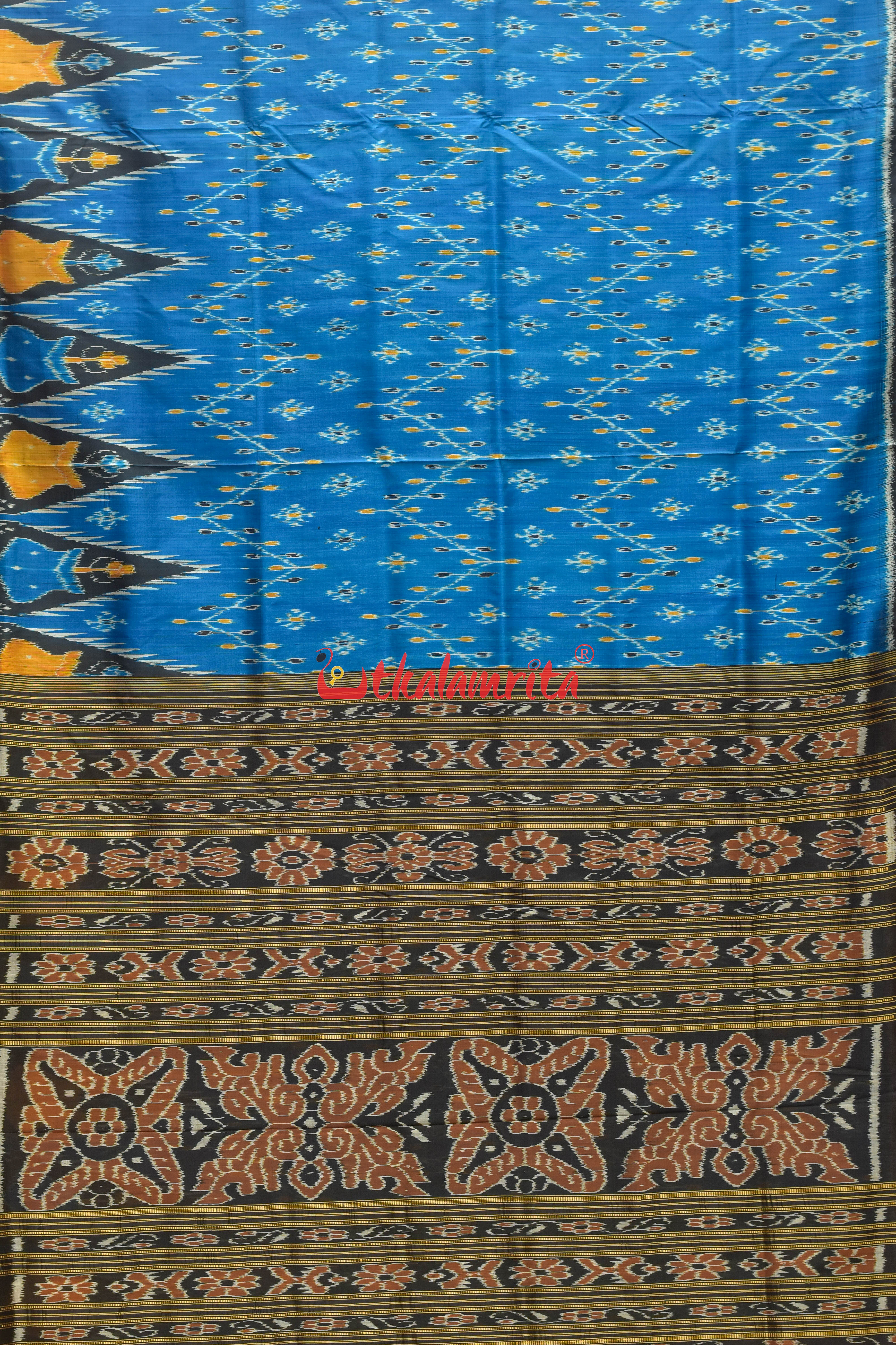 Blue with Phuldani Border Khandua Silk Saree