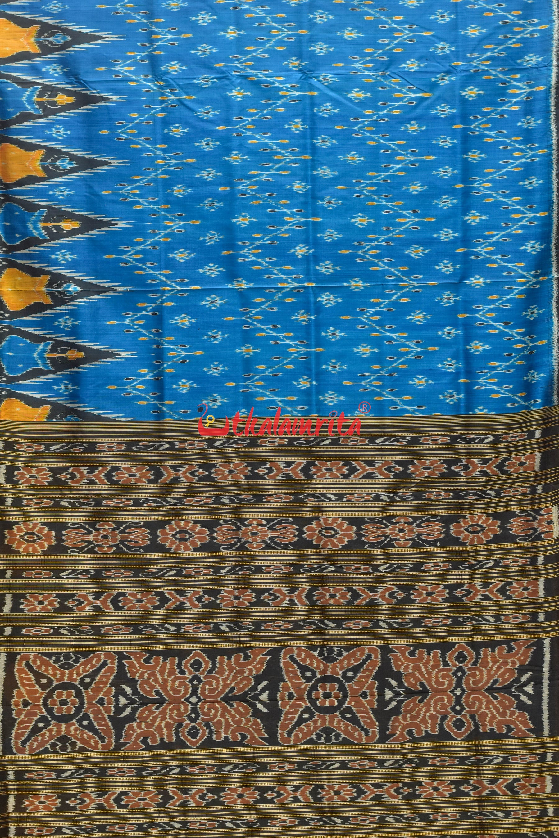 Blue with Phuldani Border Khandua Silk Saree
