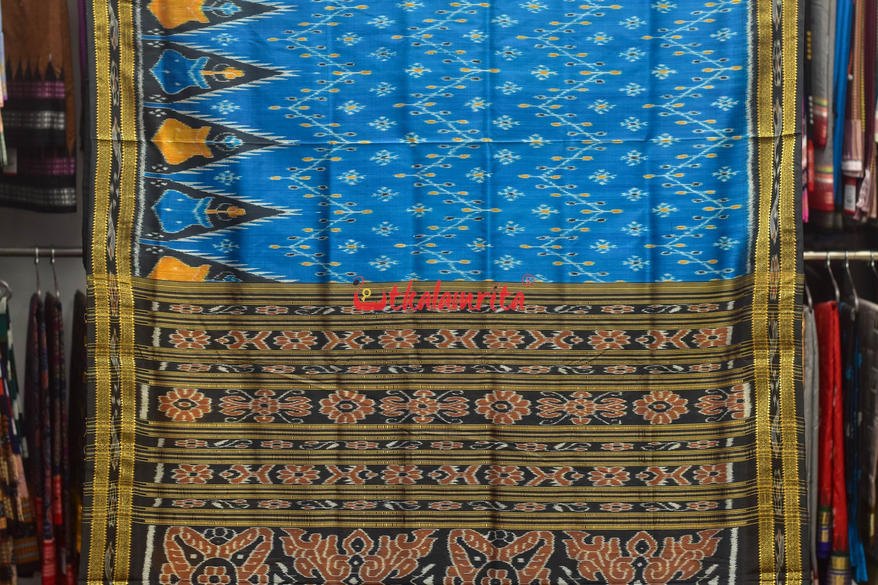 Blue with Phuldani Border Khandua Silk Saree