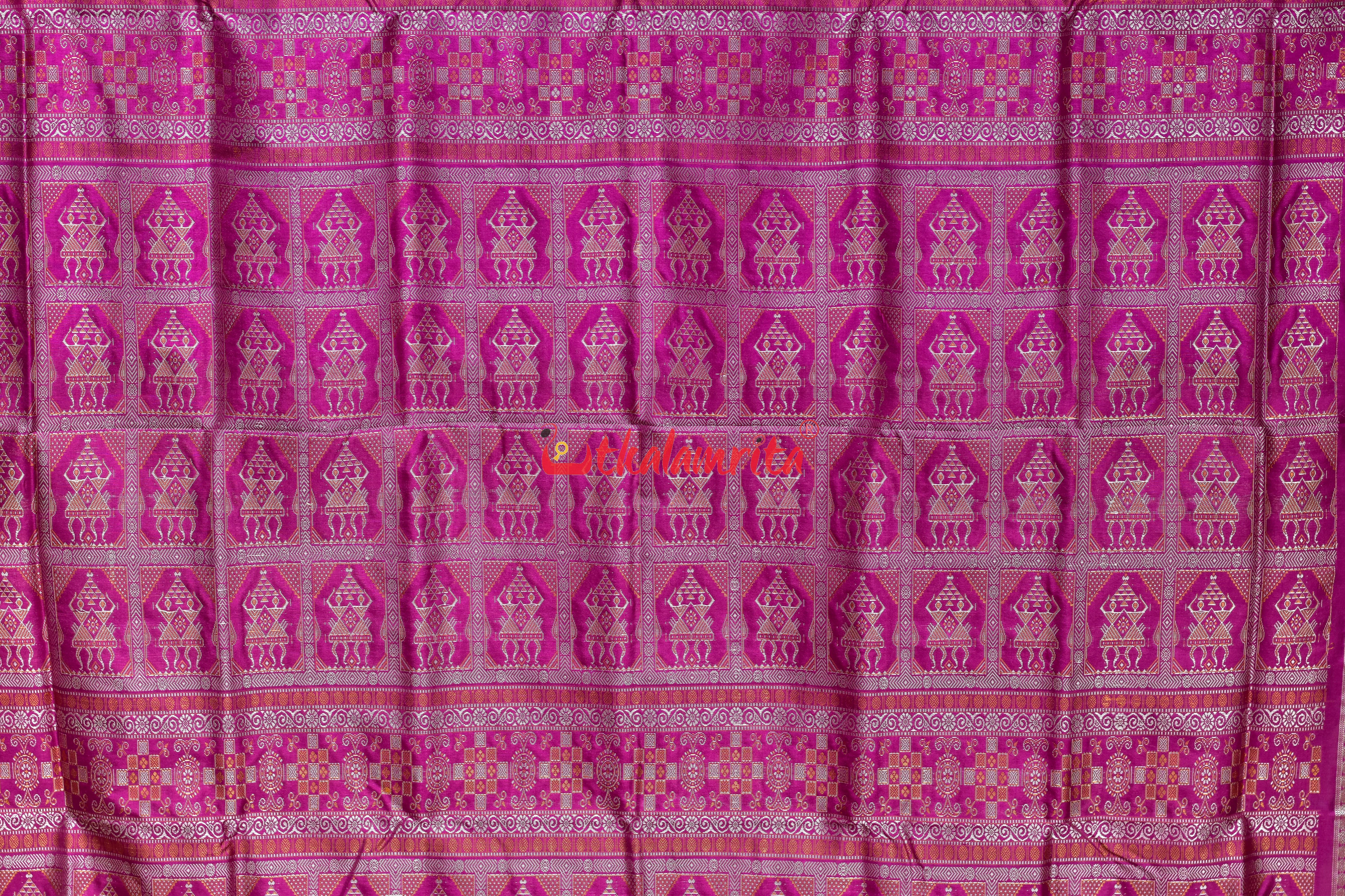 Green Pink Mukuta Bomkai Silk Saree
