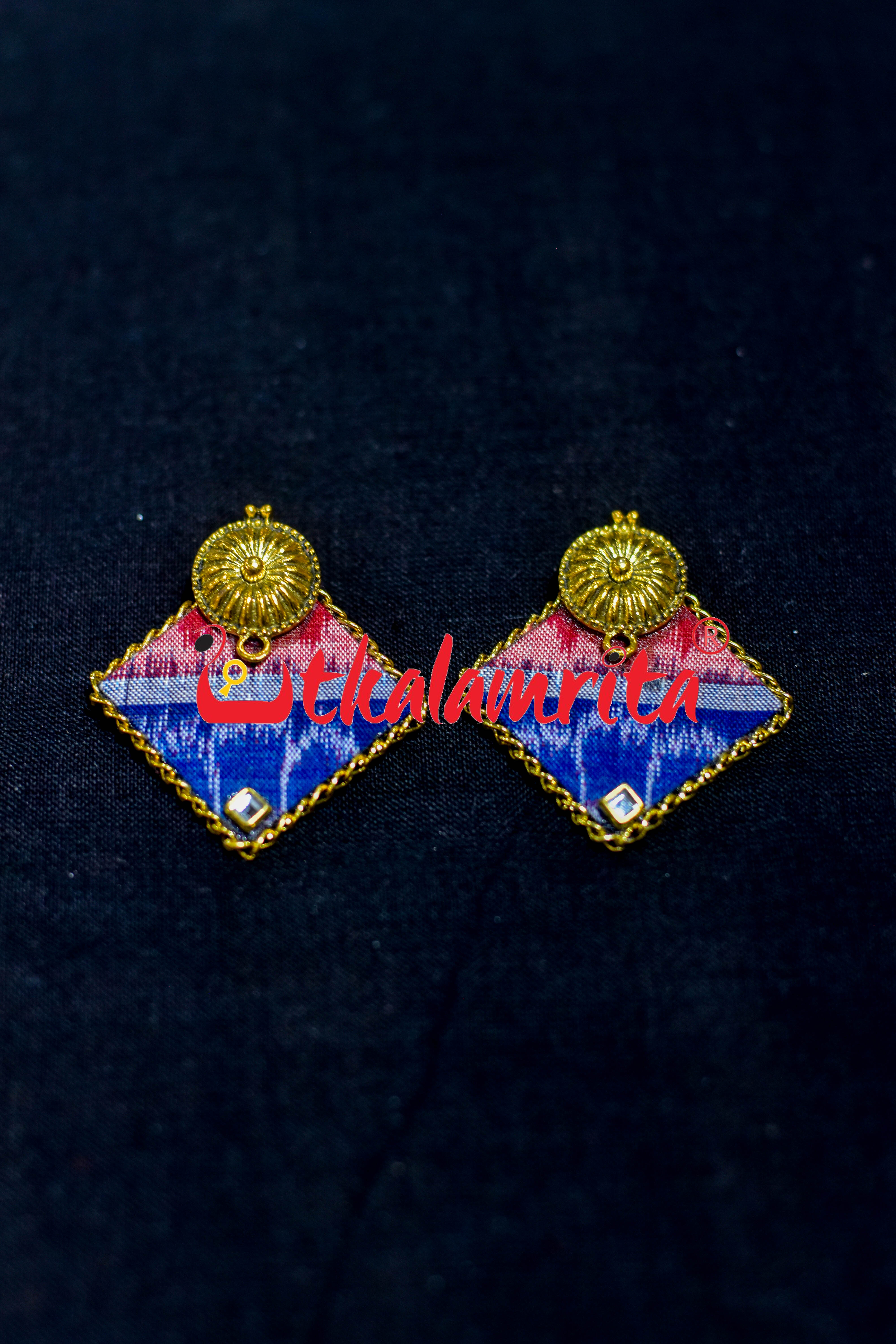 Blue Ikat Golden Mayura Necklace Set