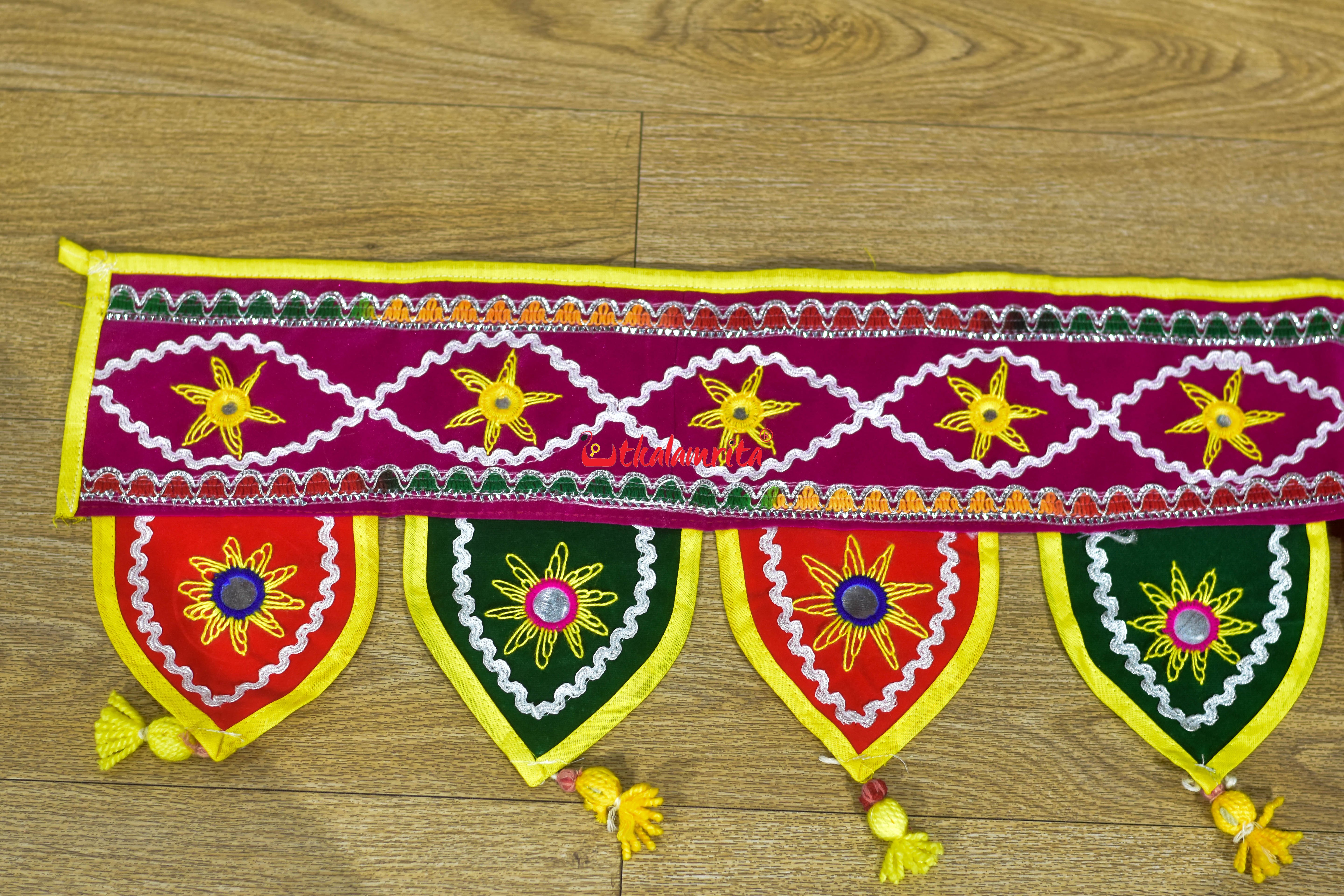 Door Entrance Pink Decoration Pipli Applique Rectangular Hanging