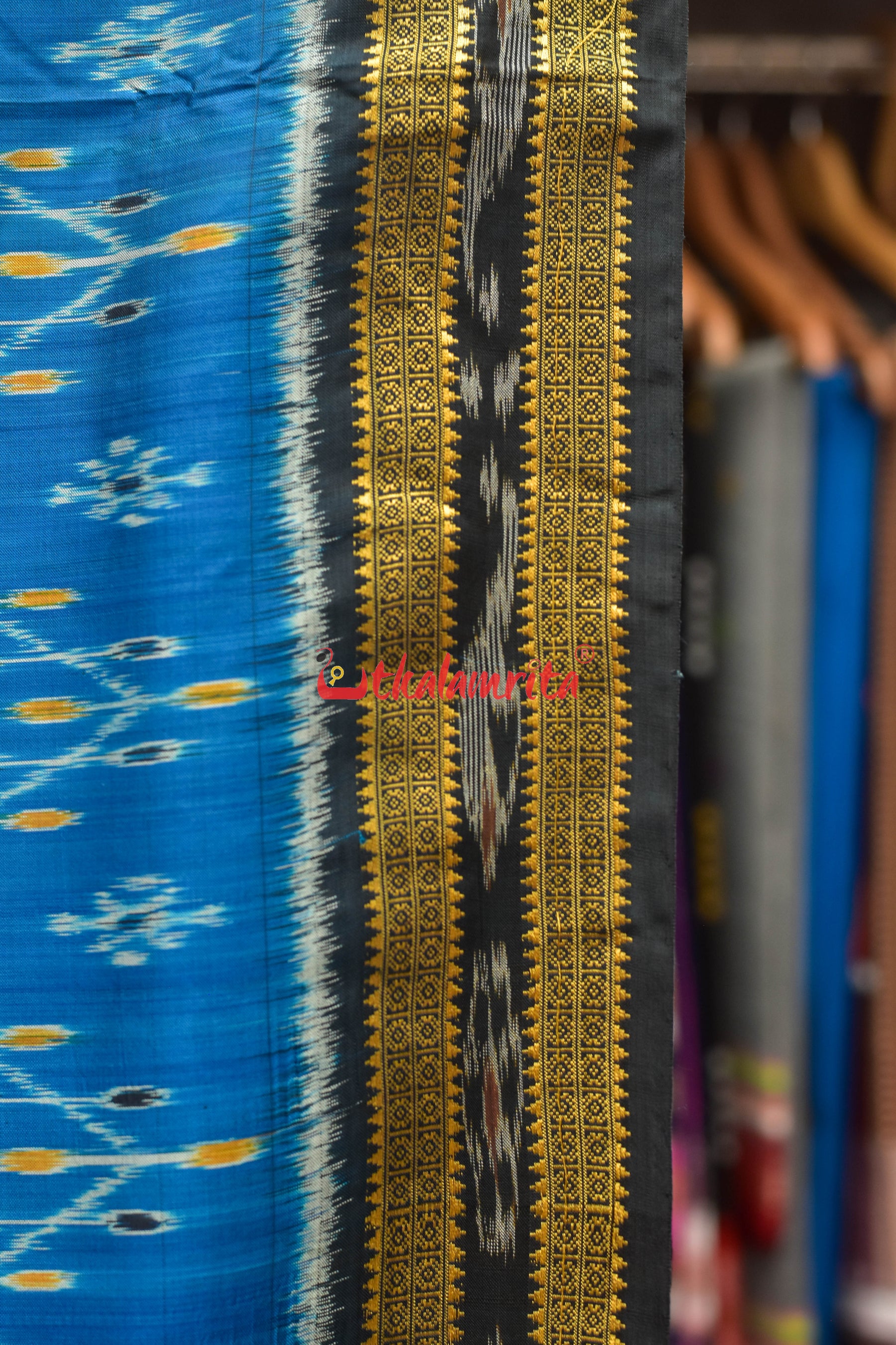 Blue with Phuldani Border Khandua Silk Saree