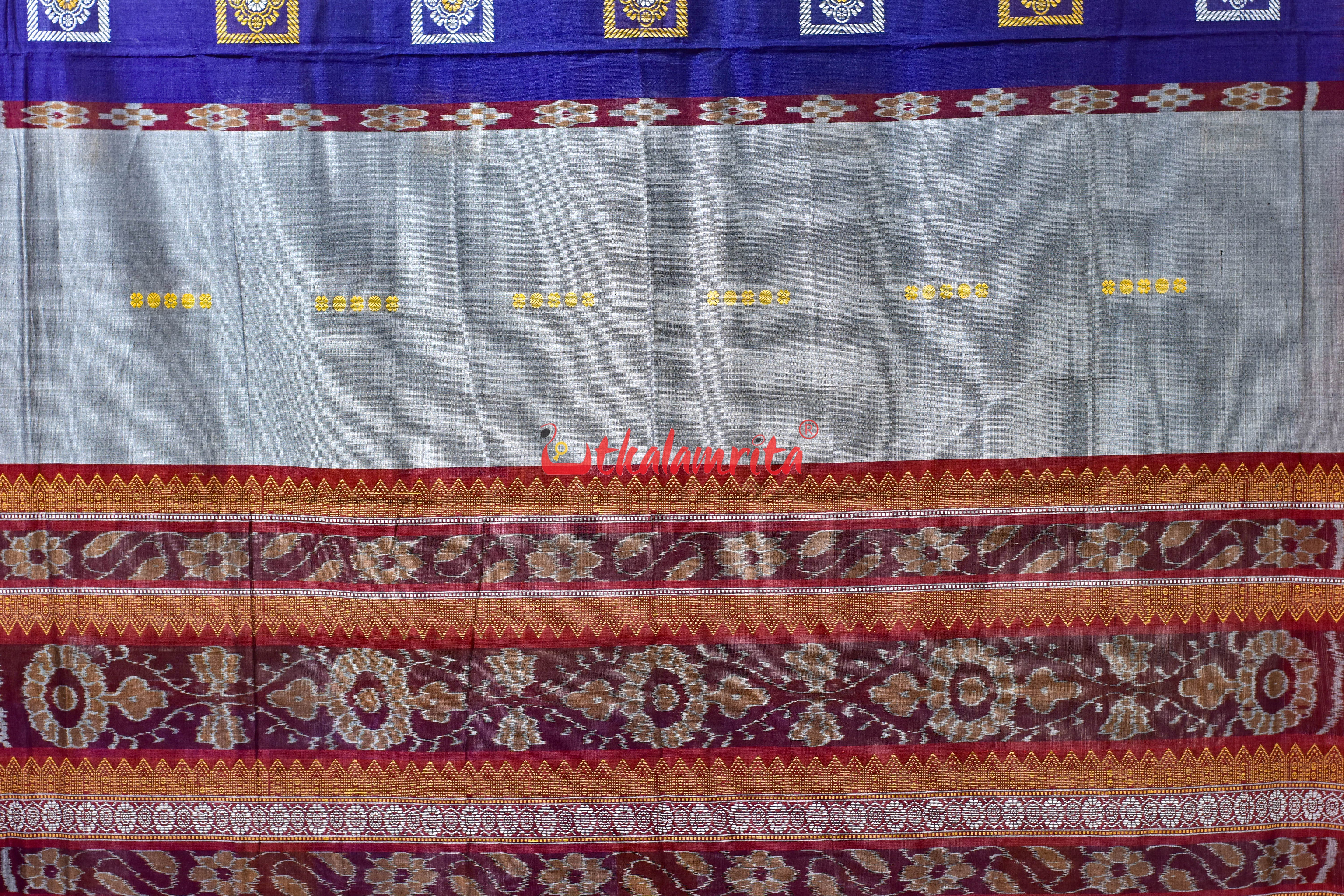 Blue Grey Pere Bandha Bomkai Cotton Saree