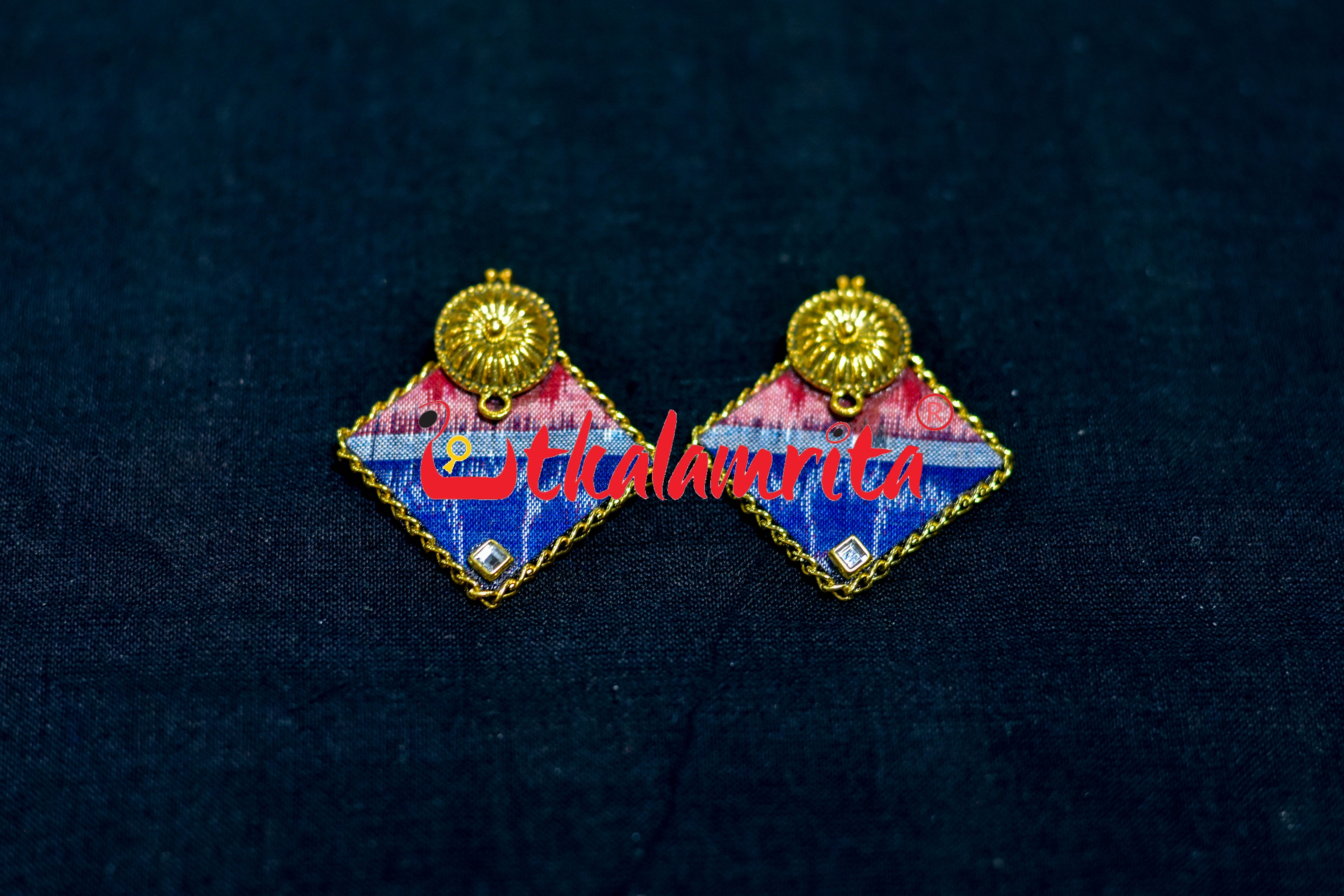 Blue Ikat Golden Mayura Necklace Set