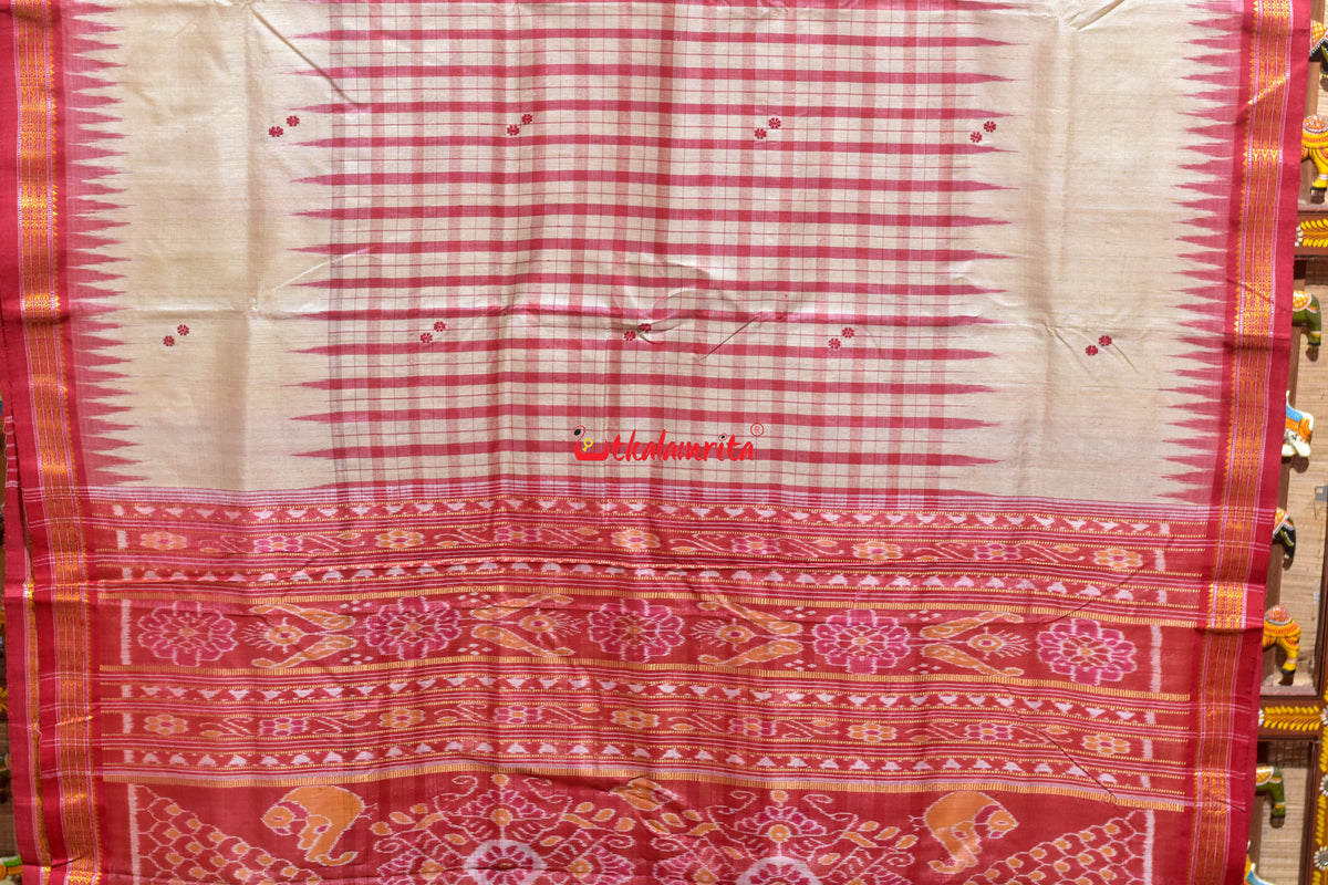 Middle Check Red Fish Border Gopalpur Tussar Silk Saree