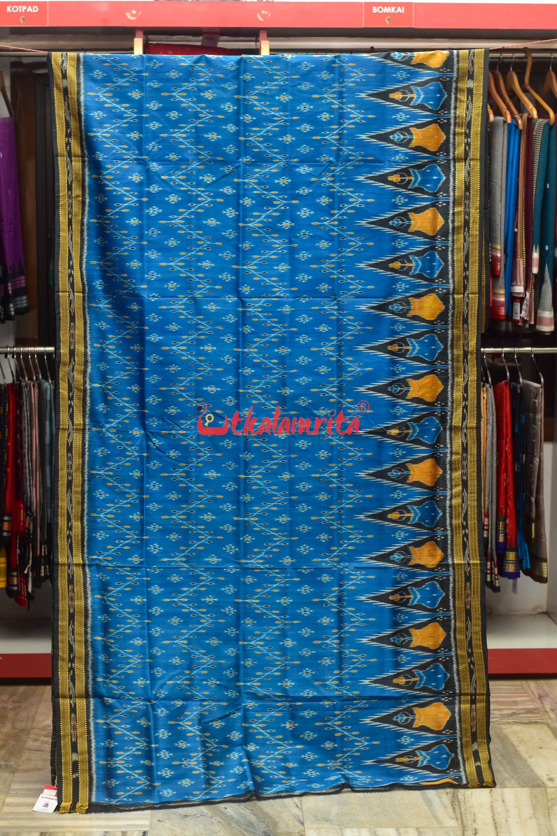 Blue with Phuldani Border Khandua Silk Saree