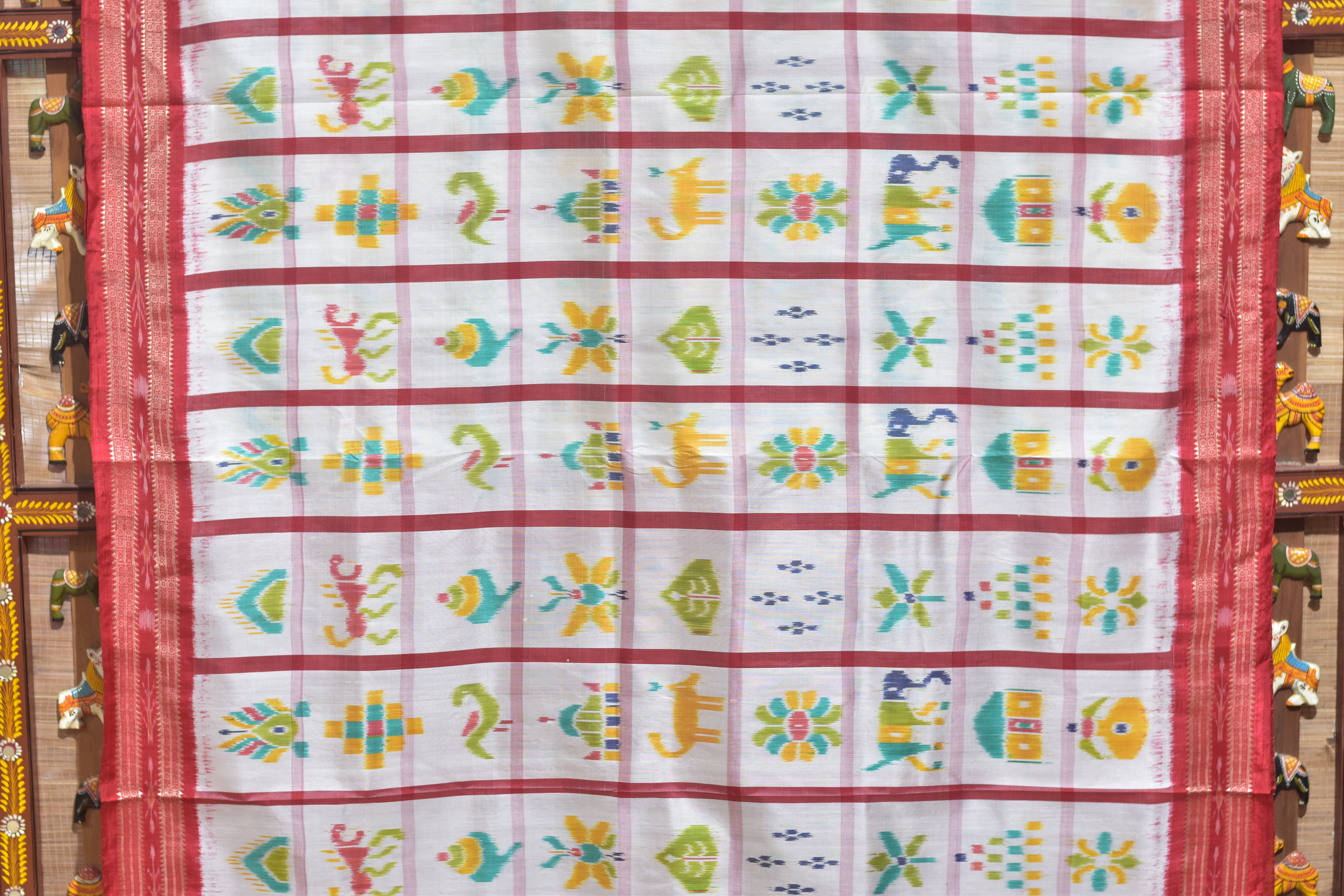 White Red Nabakothi Silk Saree