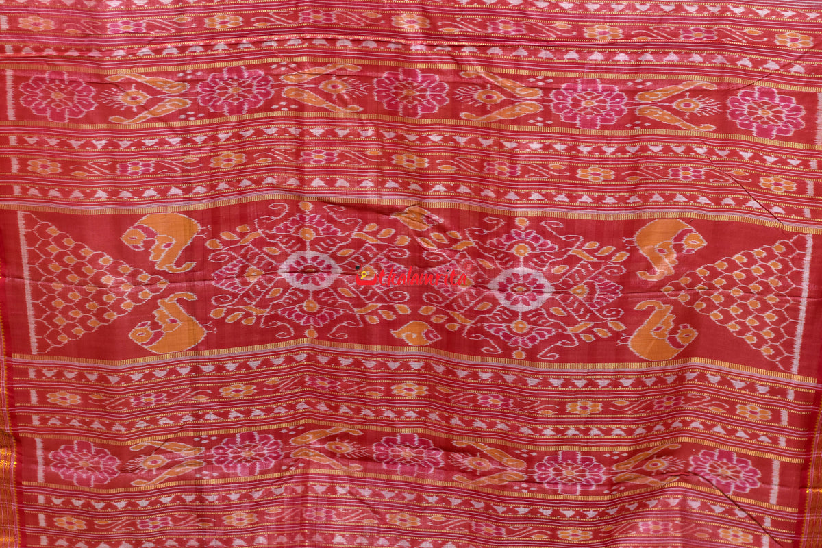 Middle Check Red Fish Border Gopalpur Tussar Silk Saree