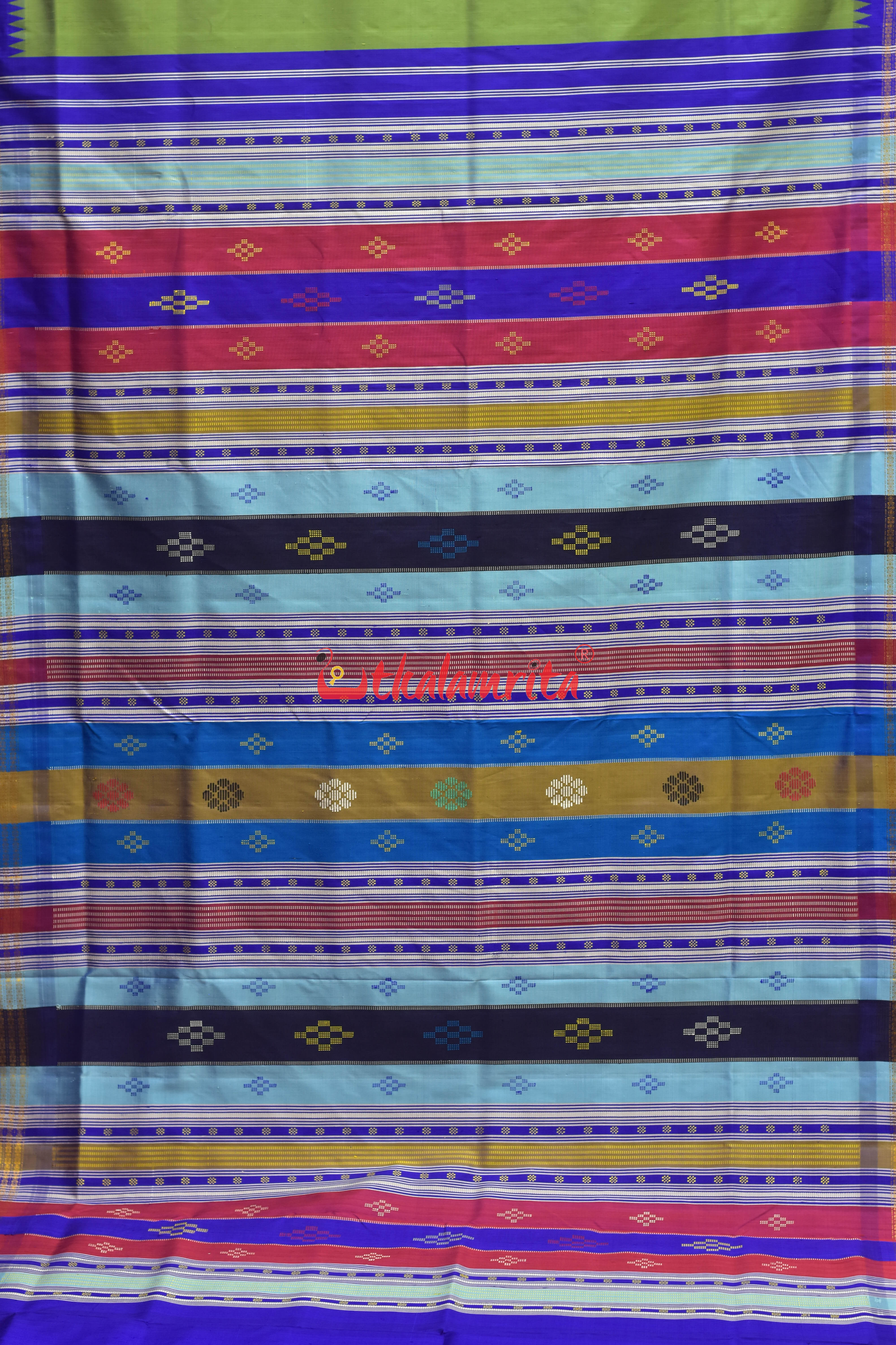 Green Blue Double Anchal Berhampuri Silk Saree