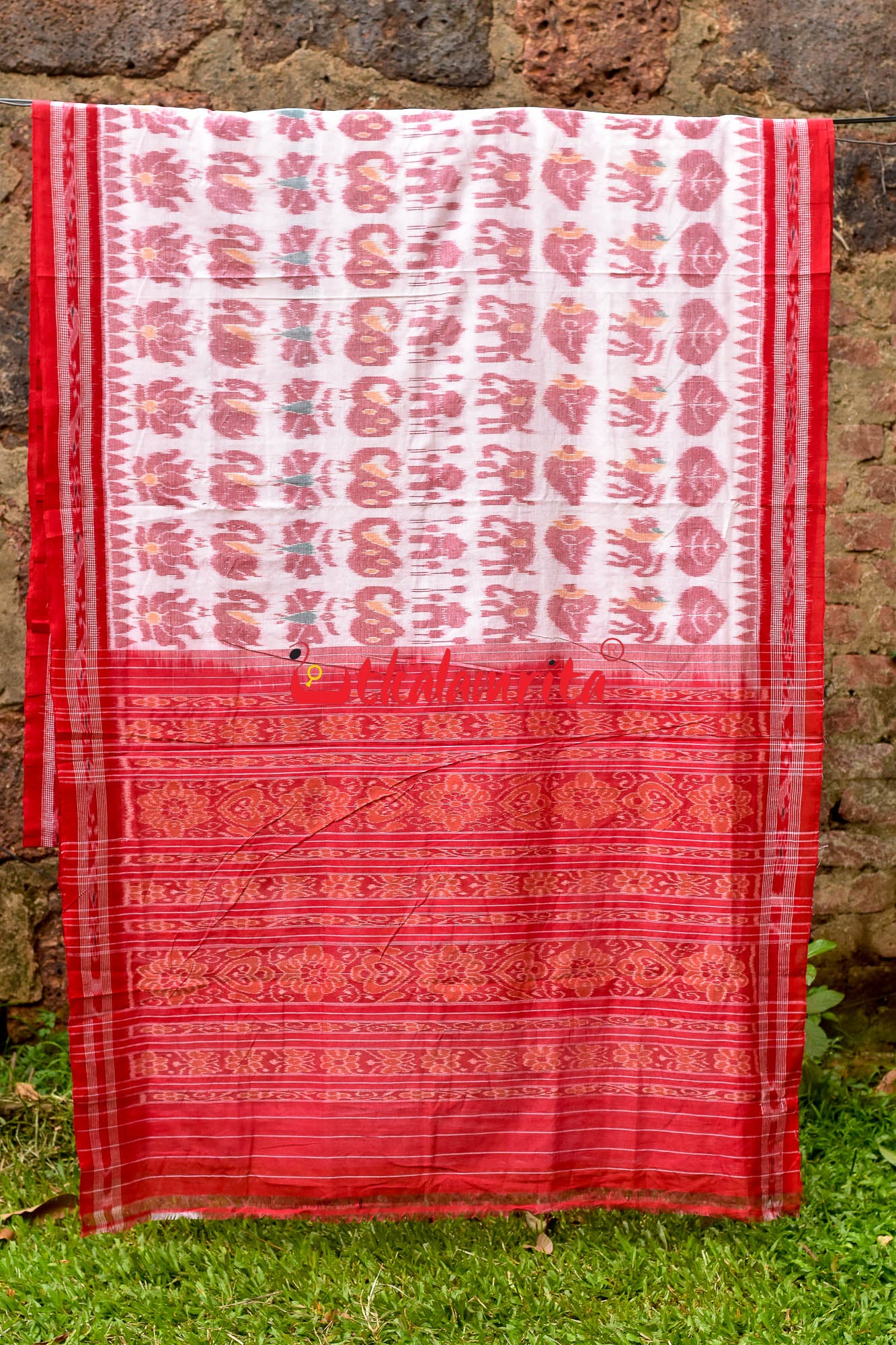 White Red Cotton Nabarangi Saree