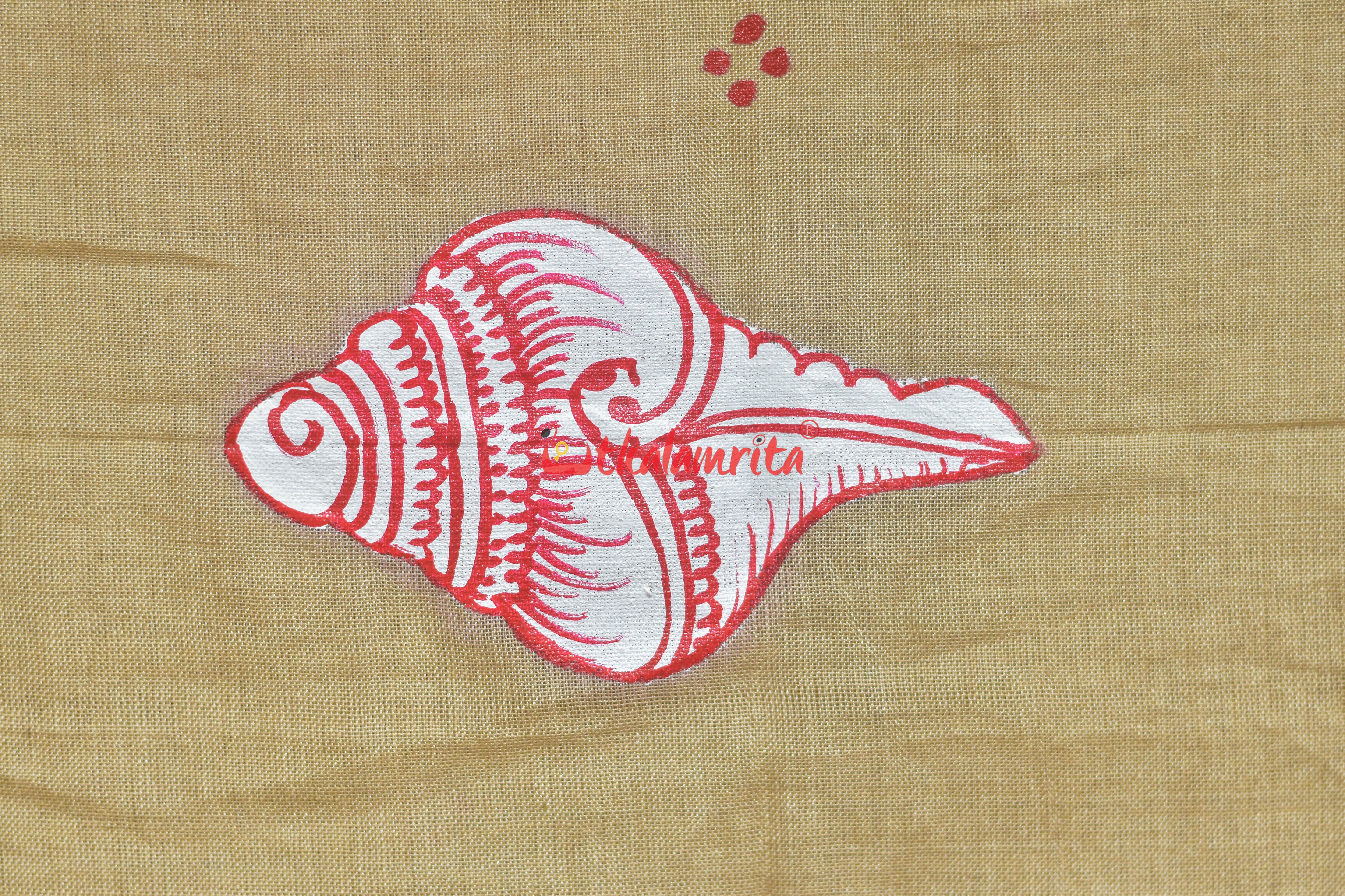 Ghee Maroon Laxmi Puja Pattachitra Cotton Saree