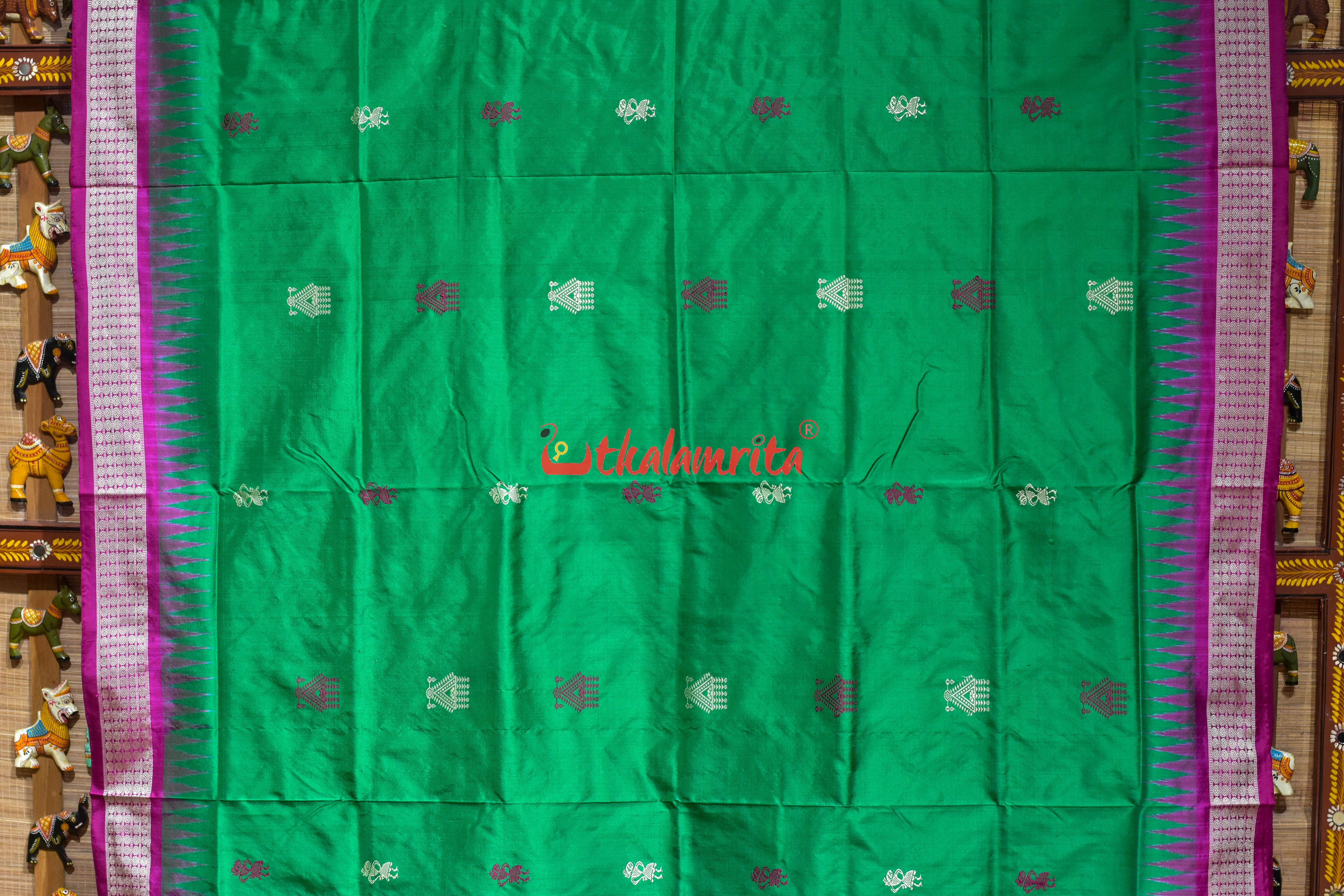 Green Pink Mukuta Bomkai Silk Saree