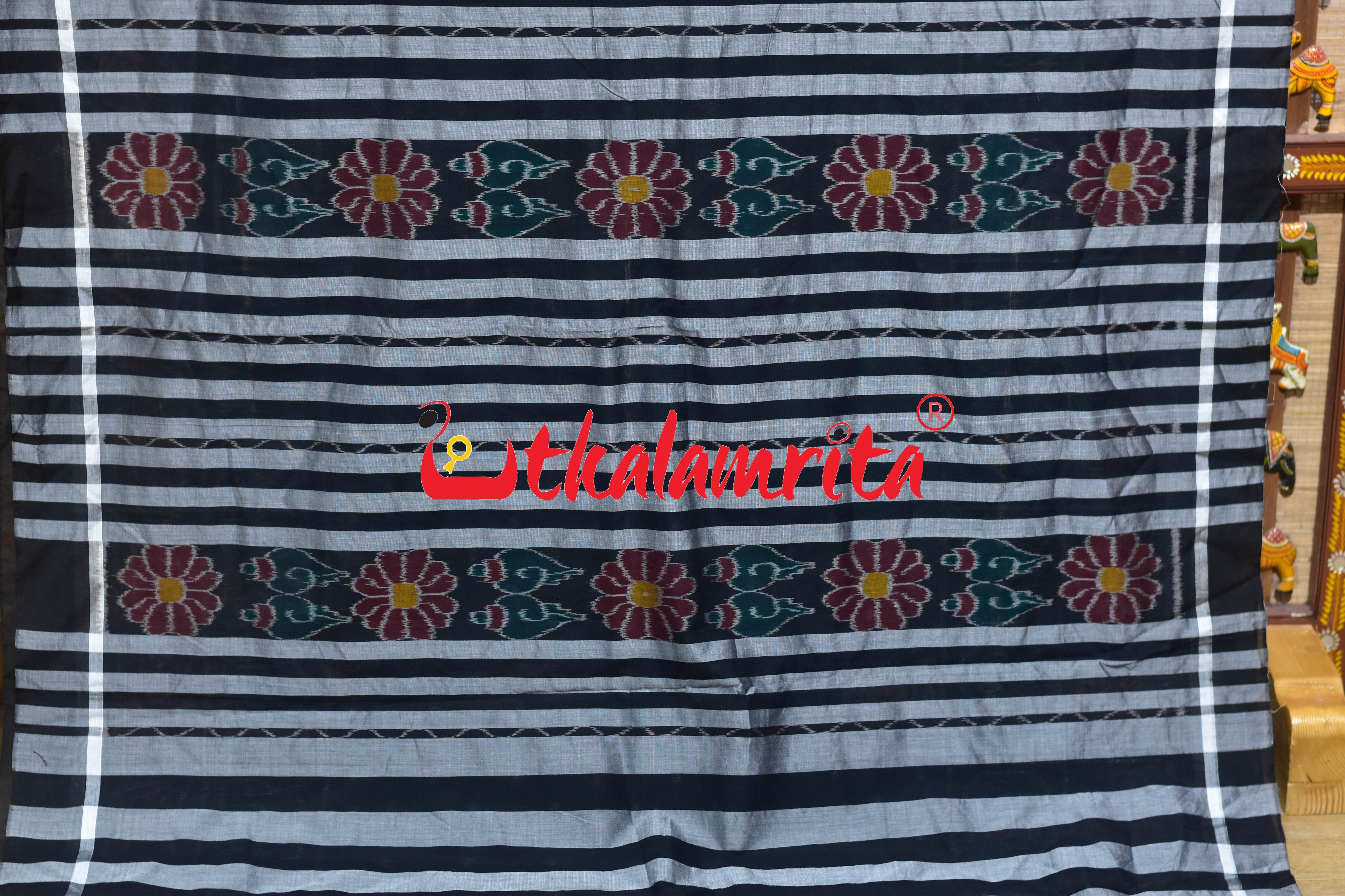 Black Dotted Body Nabarangi Style Borders Khandua Cotton Saree
